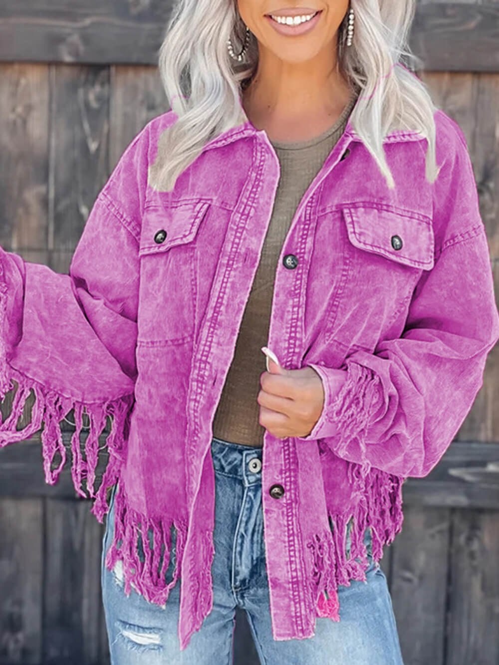 Fringed Washed Corduroy Jacket