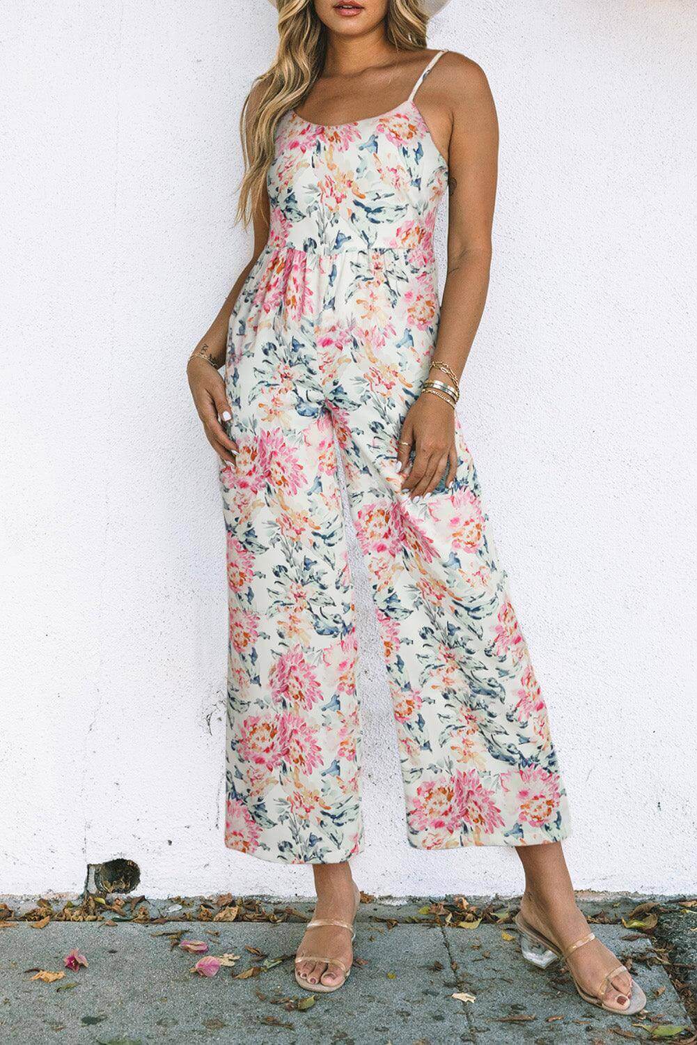 Pastel Peony Floral Jumpsuit In Orange