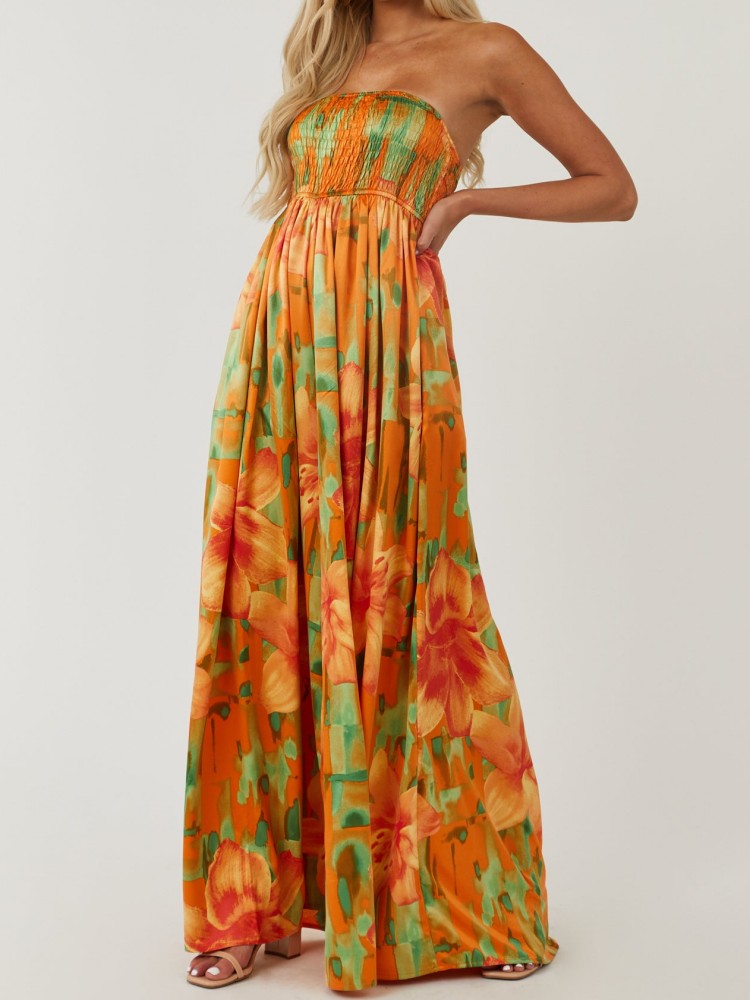 Sunset Floral  Smocked Tube Jumpsuit