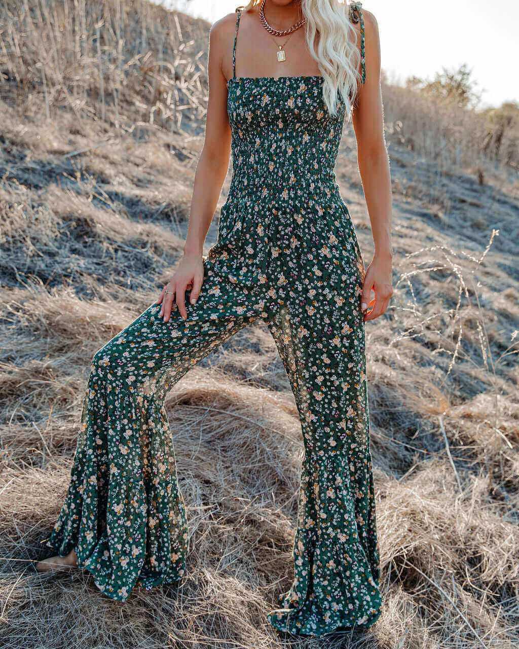 Floral Smocked Flared Leg Jumpsuit Of My Dreams