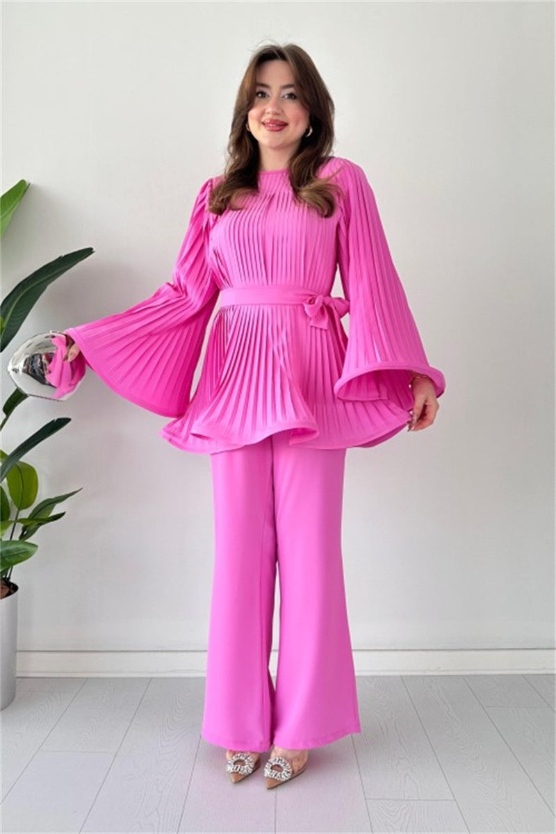 Pleated Flare Tops Pants Set