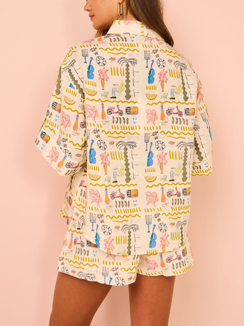 Printed Casual Loose Shorts Set