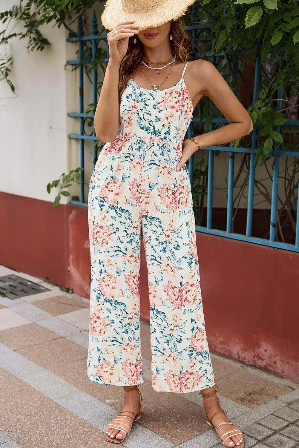 Pastel Peony Floral Jumpsuit In Orange