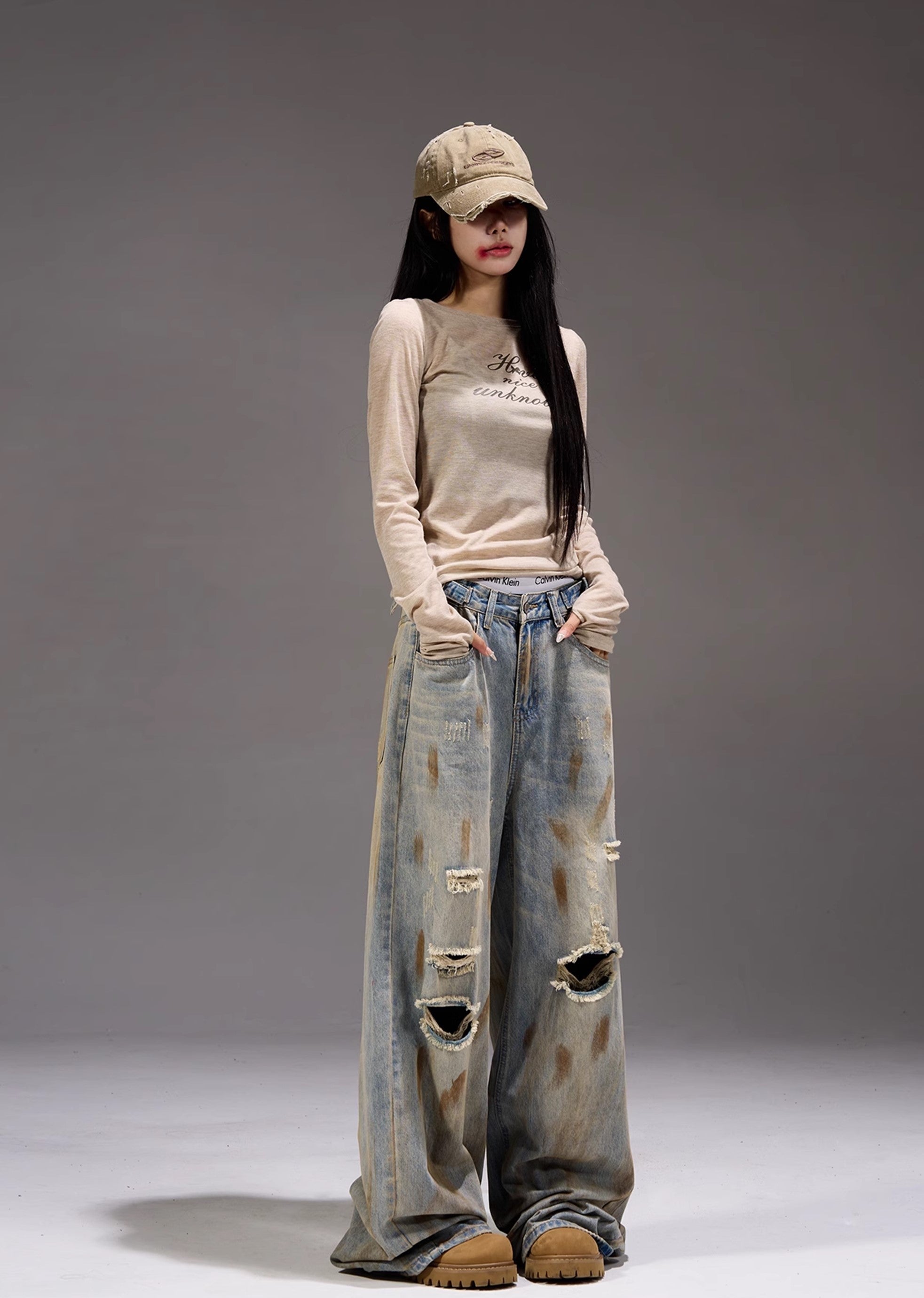 【MAXDSTR】Myriad middle distressed dull wide denim pants  MD0159