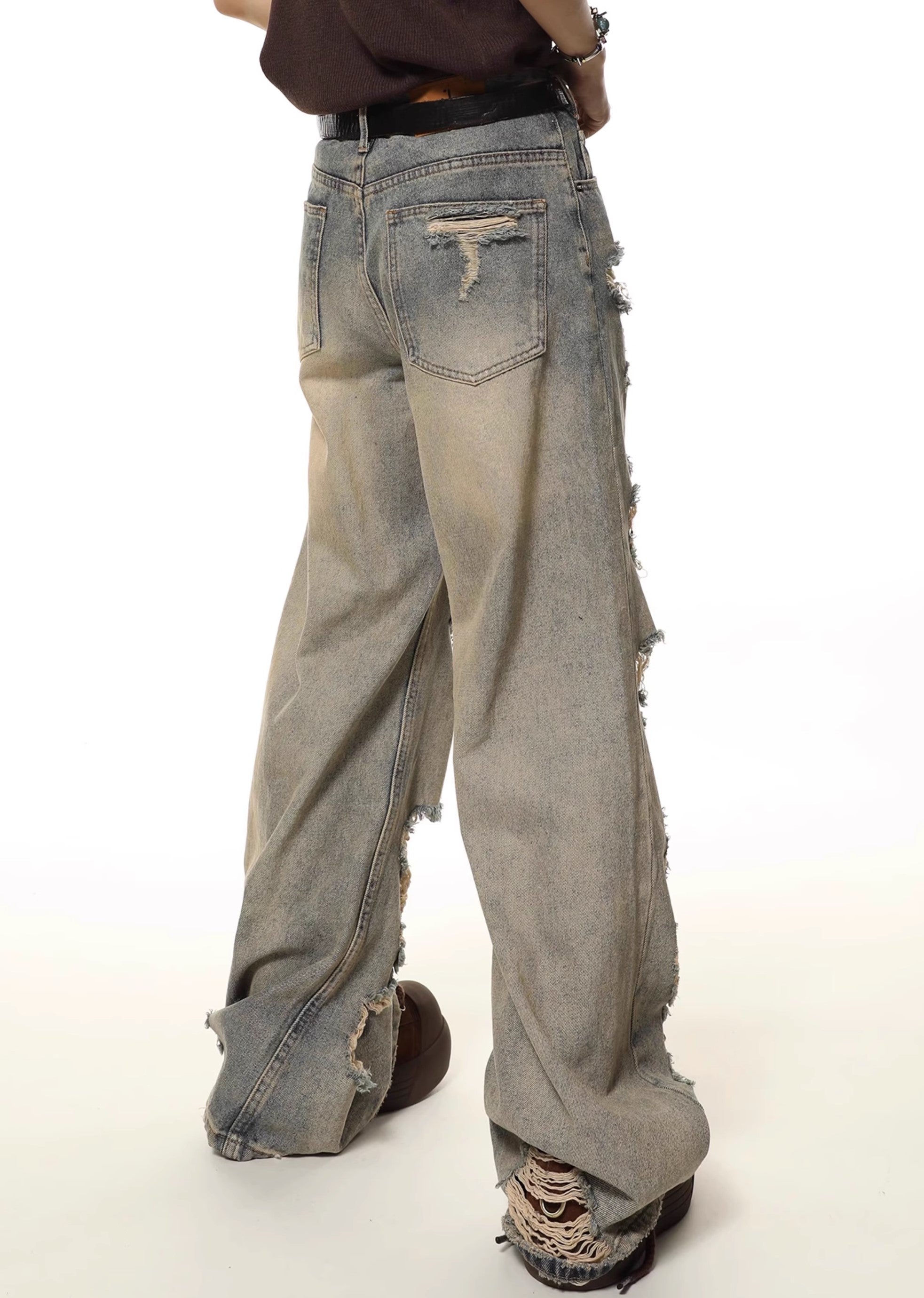 【Future Boy】Multi-distressed vintage design denim pants  FB0007