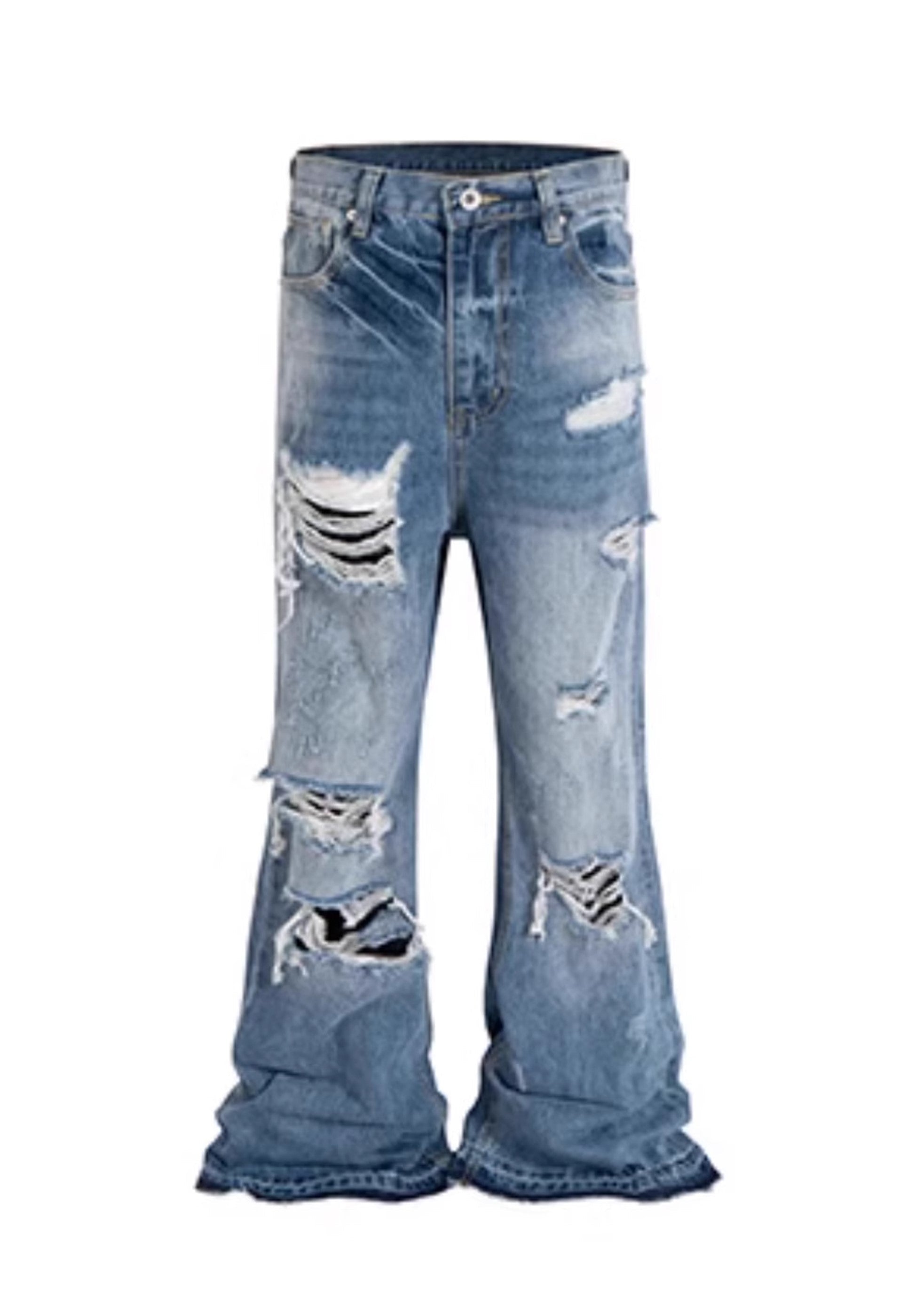 【TR BRUSHSHIFT】Fully distressed design dull basic color denim pants  TB0042