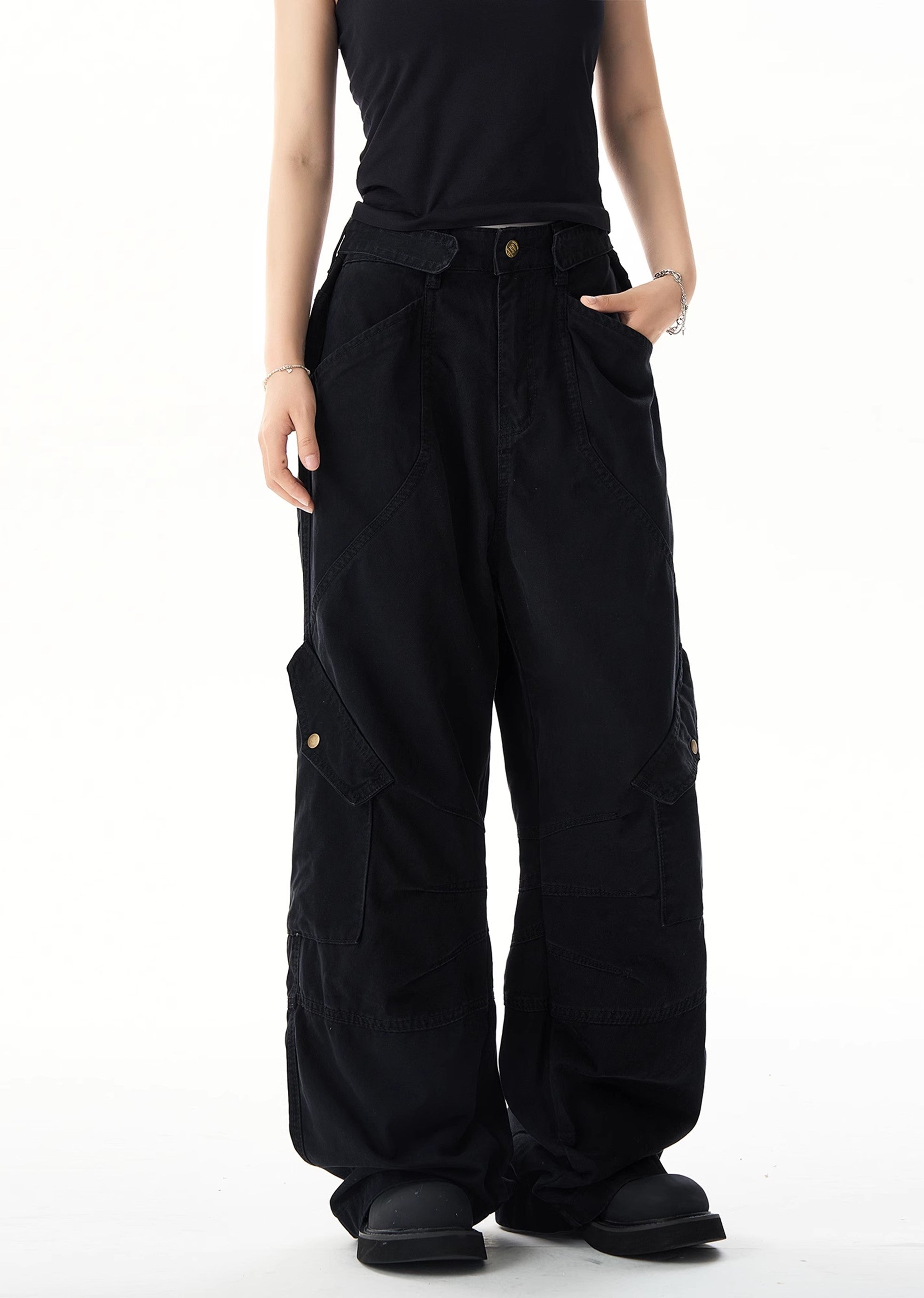 [H GANG X] Natural vintage z grunge style street wide denim pants HX0048