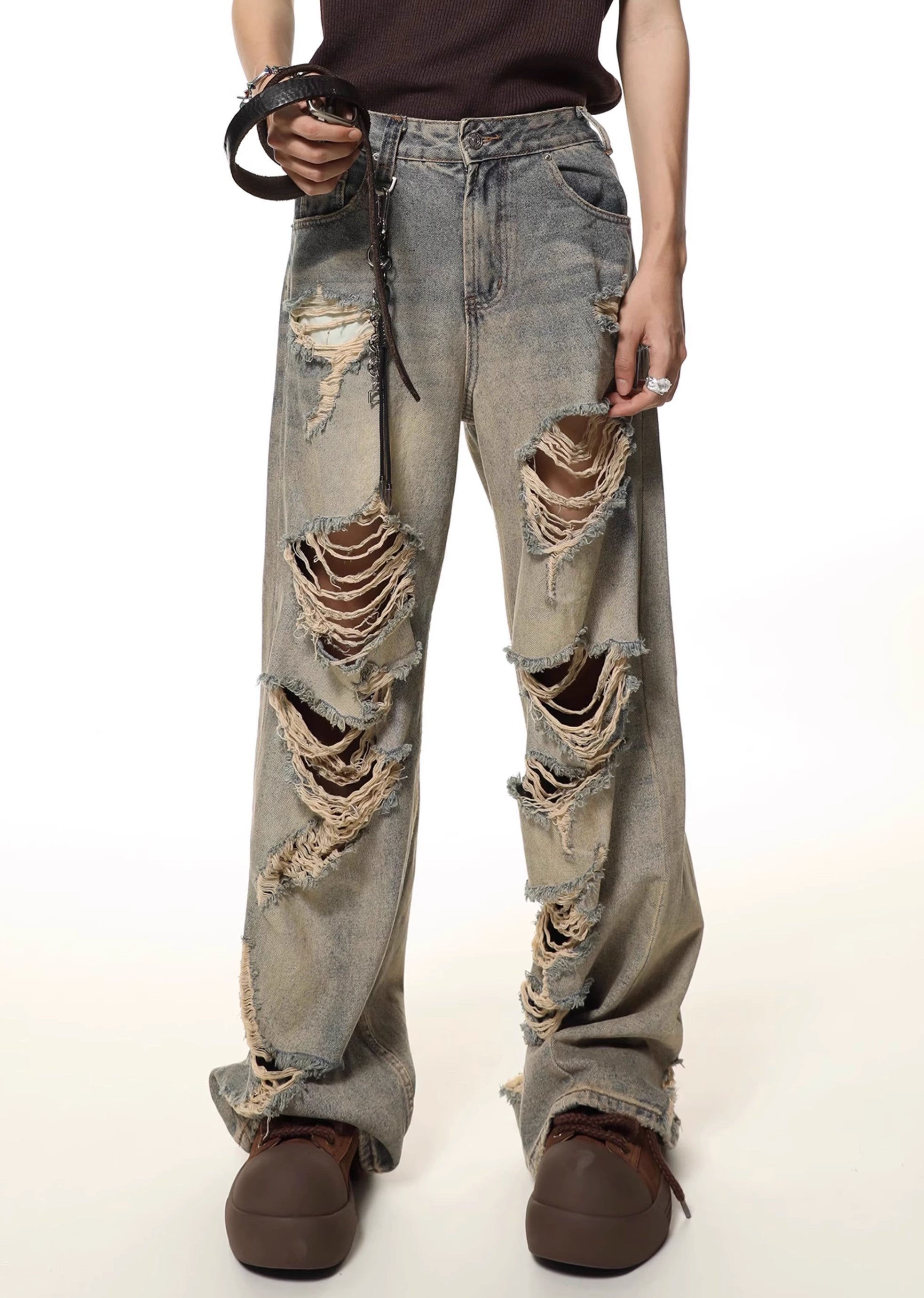 【Future Boy】Multi-distressed vintage design denim pants  FB0007