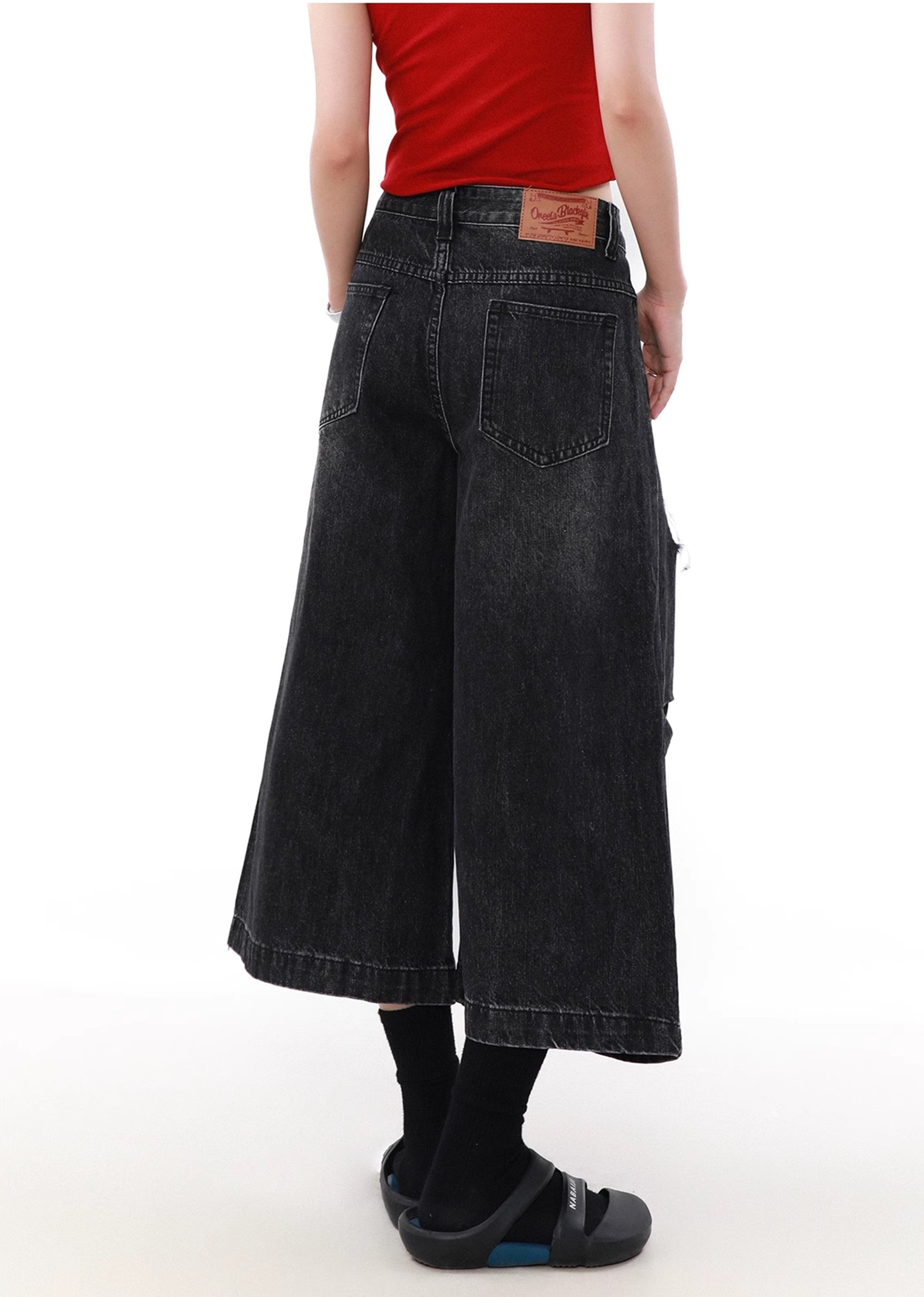 【MR nearly】Frayed double damage short silhouette denim pants  MR0118