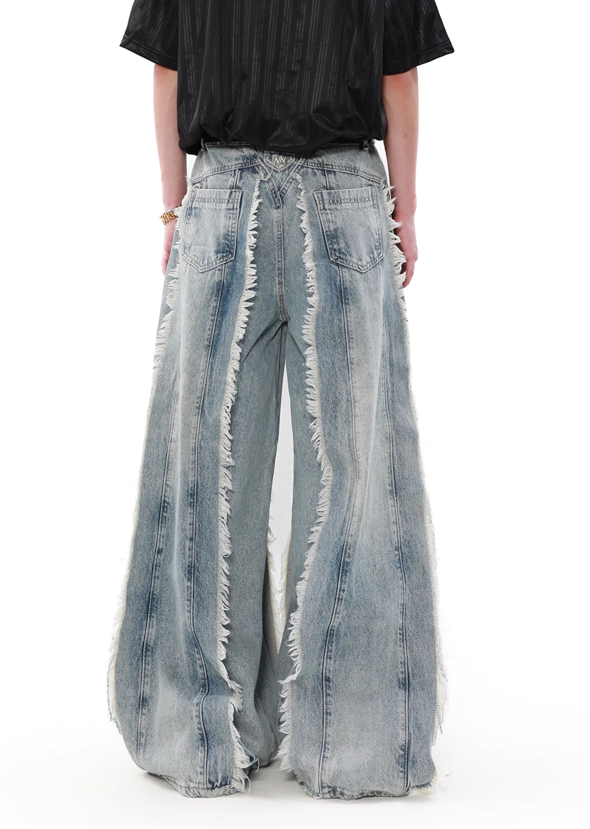 【MR nearly】Full fringe design wide vintage denim pants  MR0109