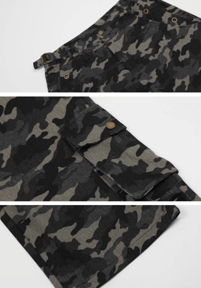 【TR BRUSHSHIFT】Simple camouflage design slim wide silhouette pants  TB0039