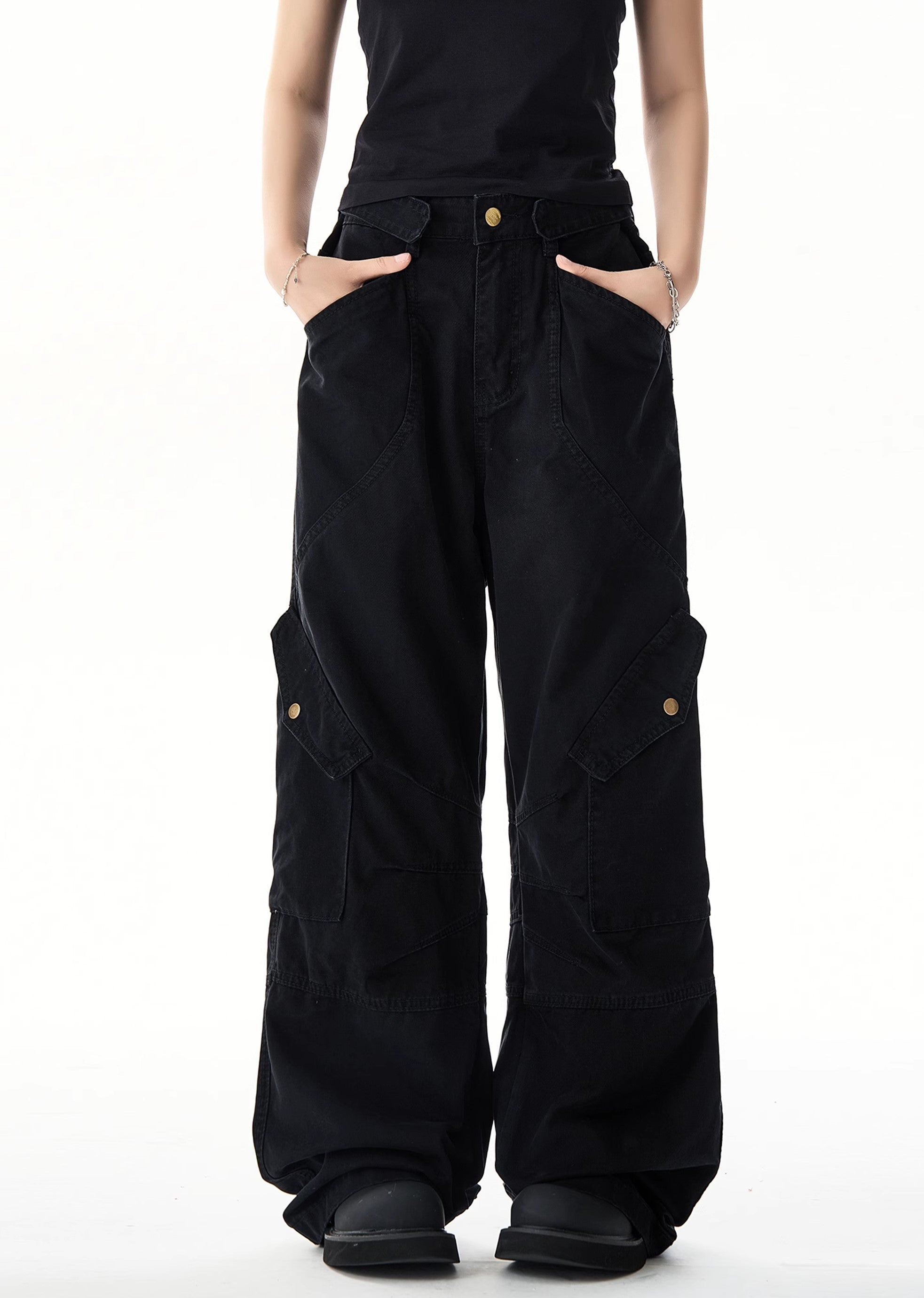 [H GANG X] Natural vintage z grunge style street wide denim pants HX0048