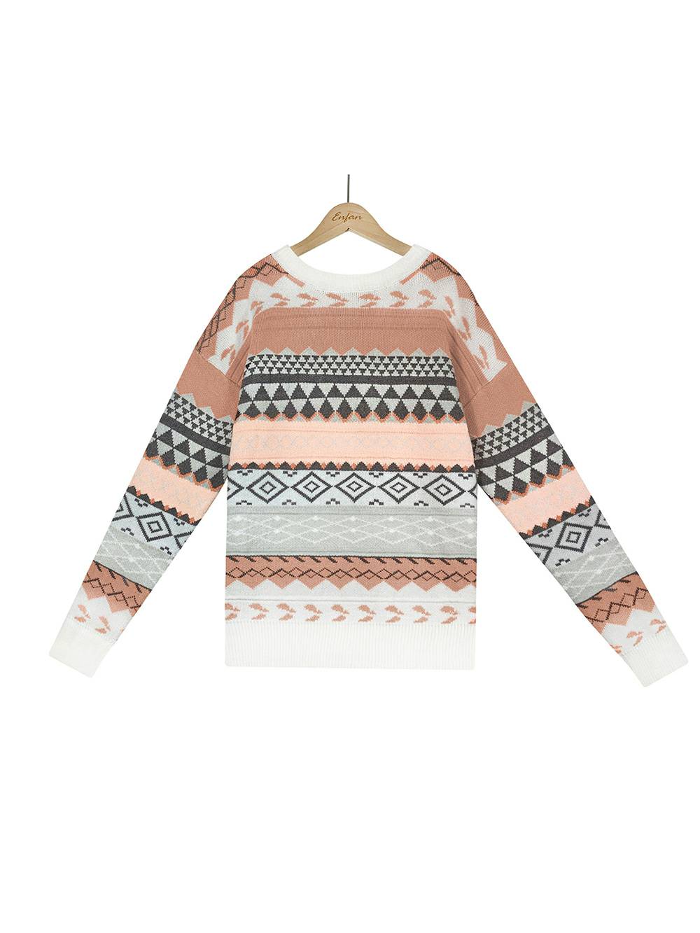 Jacquard Multicolor Patchwork Knit Sweater