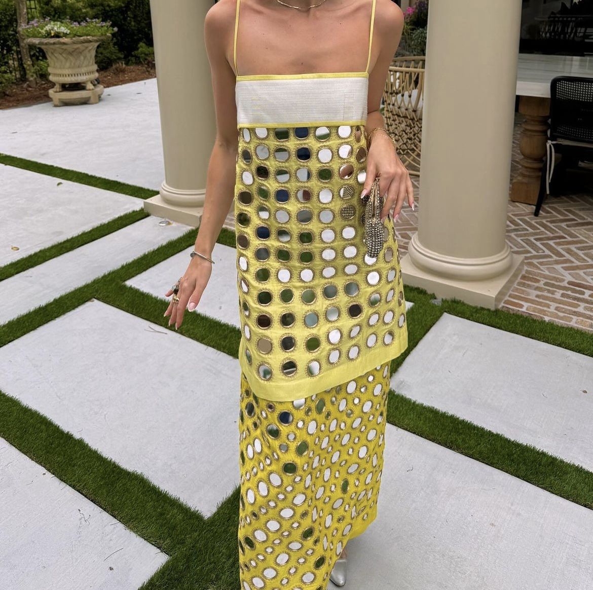 Handmade layered mirrored dress-Calistari-yellow