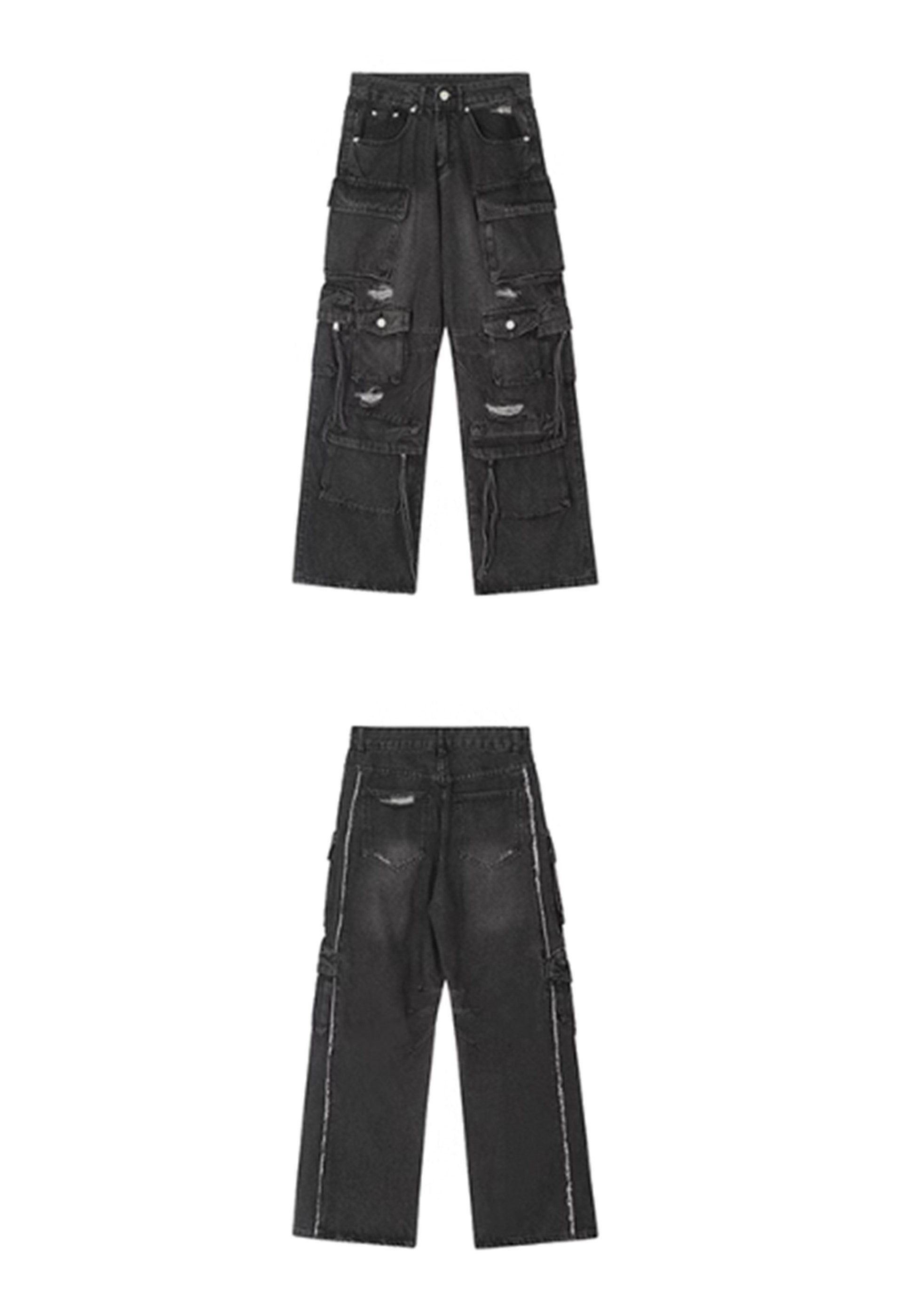 [76street] Countless pocket design dull vintage cargo rise denim pants ST0005