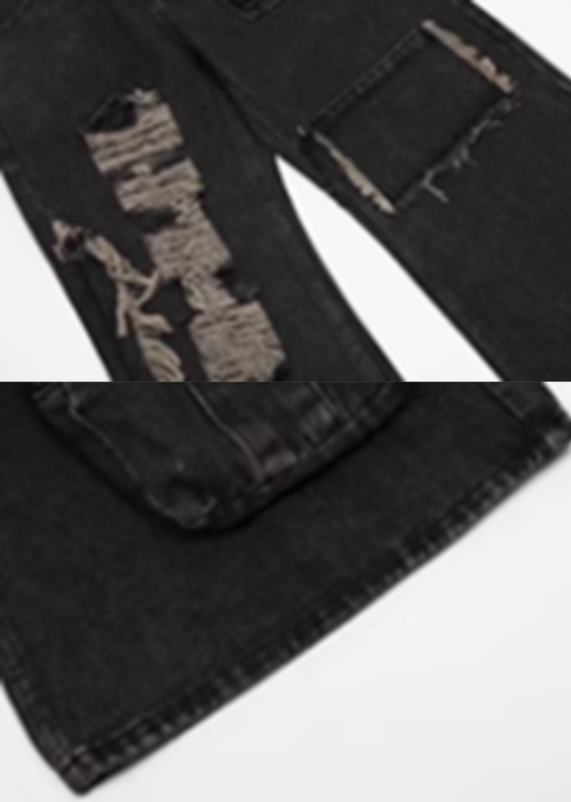 [76street] Left and right design wide cargo distressed silhouette denim pants ST0001