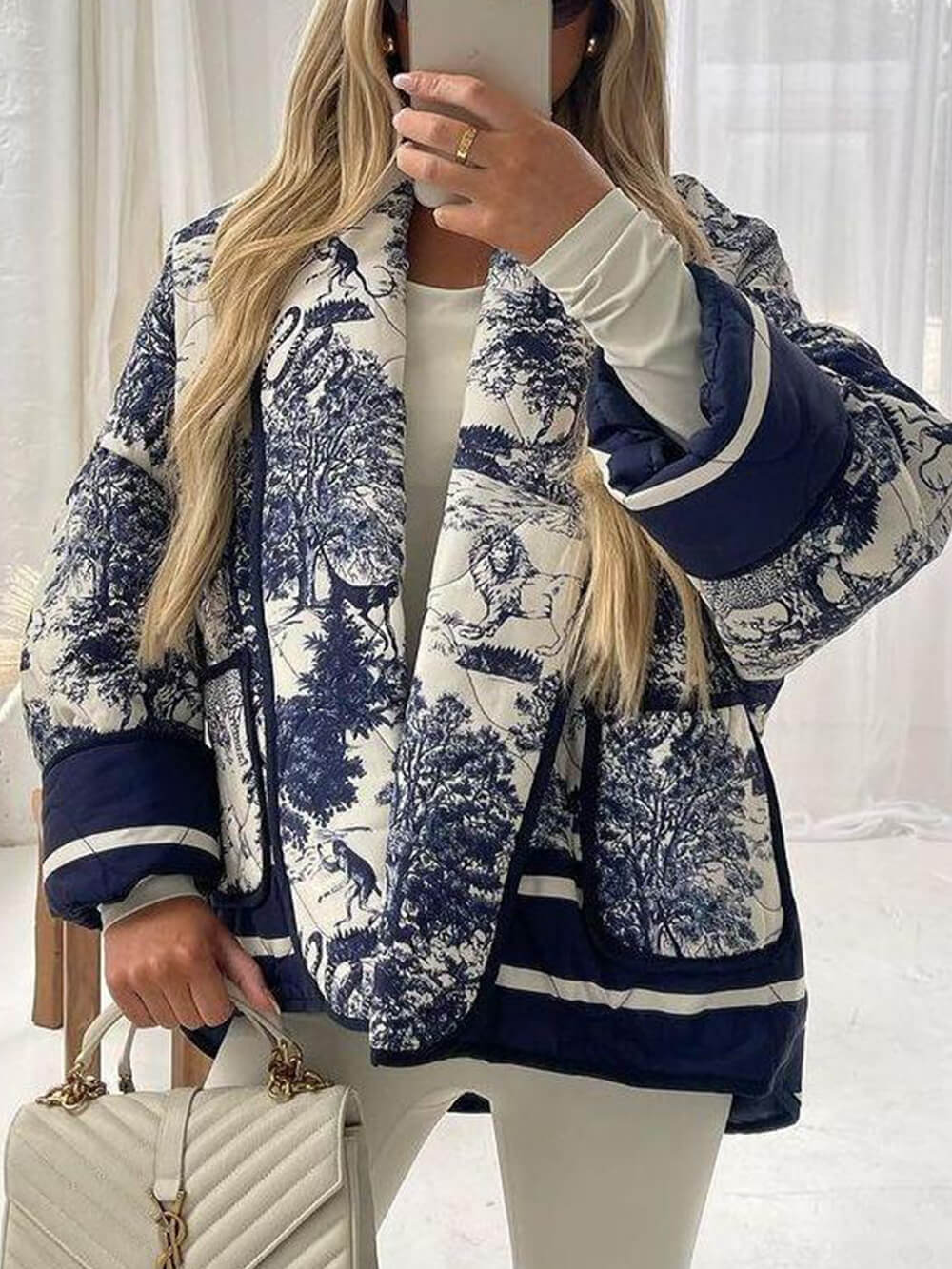 Printed Cotton-Padded Jacket With Double Pockets