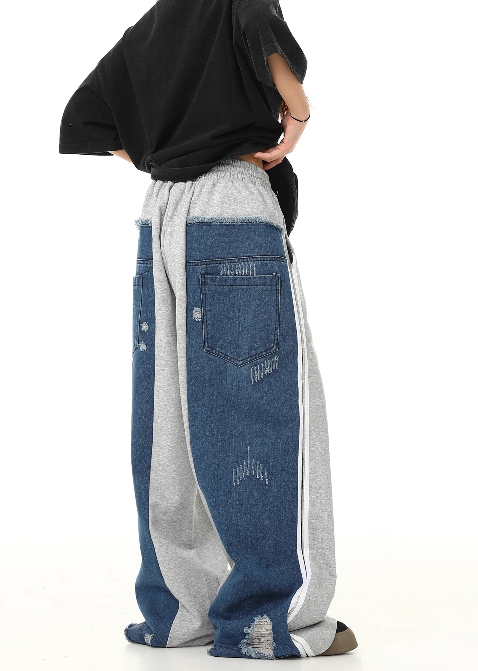 【7/15新作】Denim sweat docking style gimmick design pants  HL3057