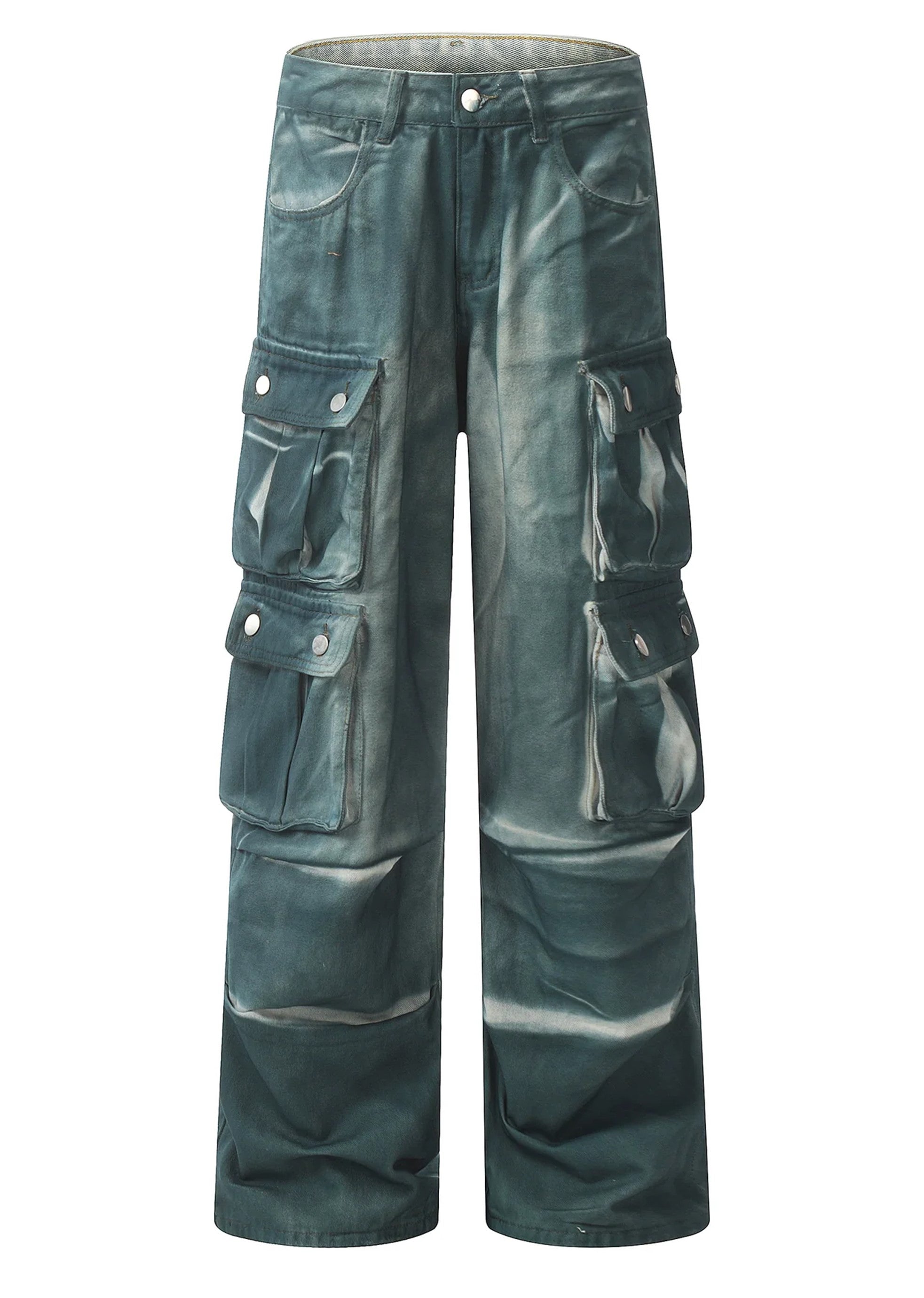 【MAXDSTR】Glossy gimmick fabric glossy design cargo denim pants  MD0162