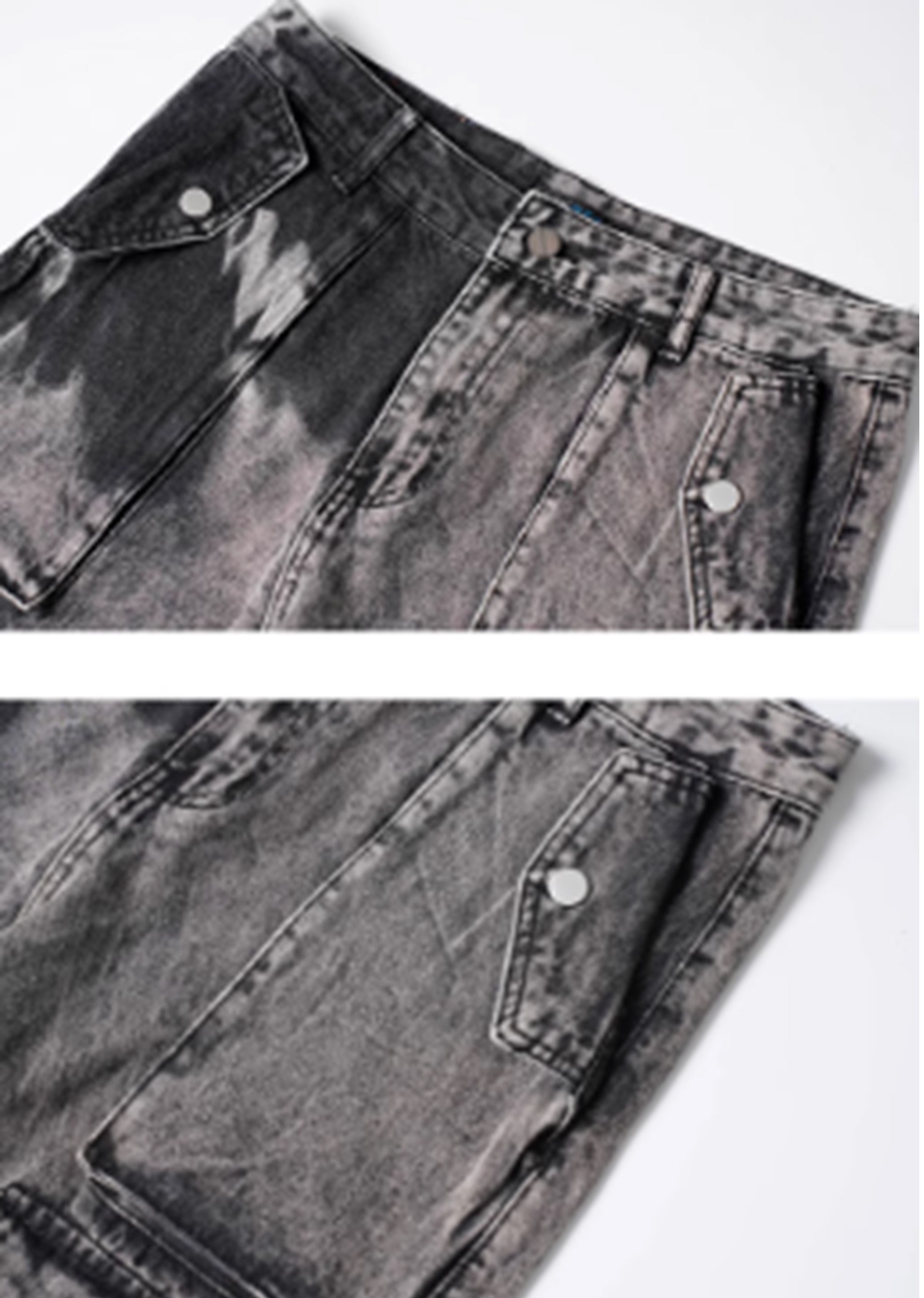 Random wash processing gimmick design gray denim pants MD0149