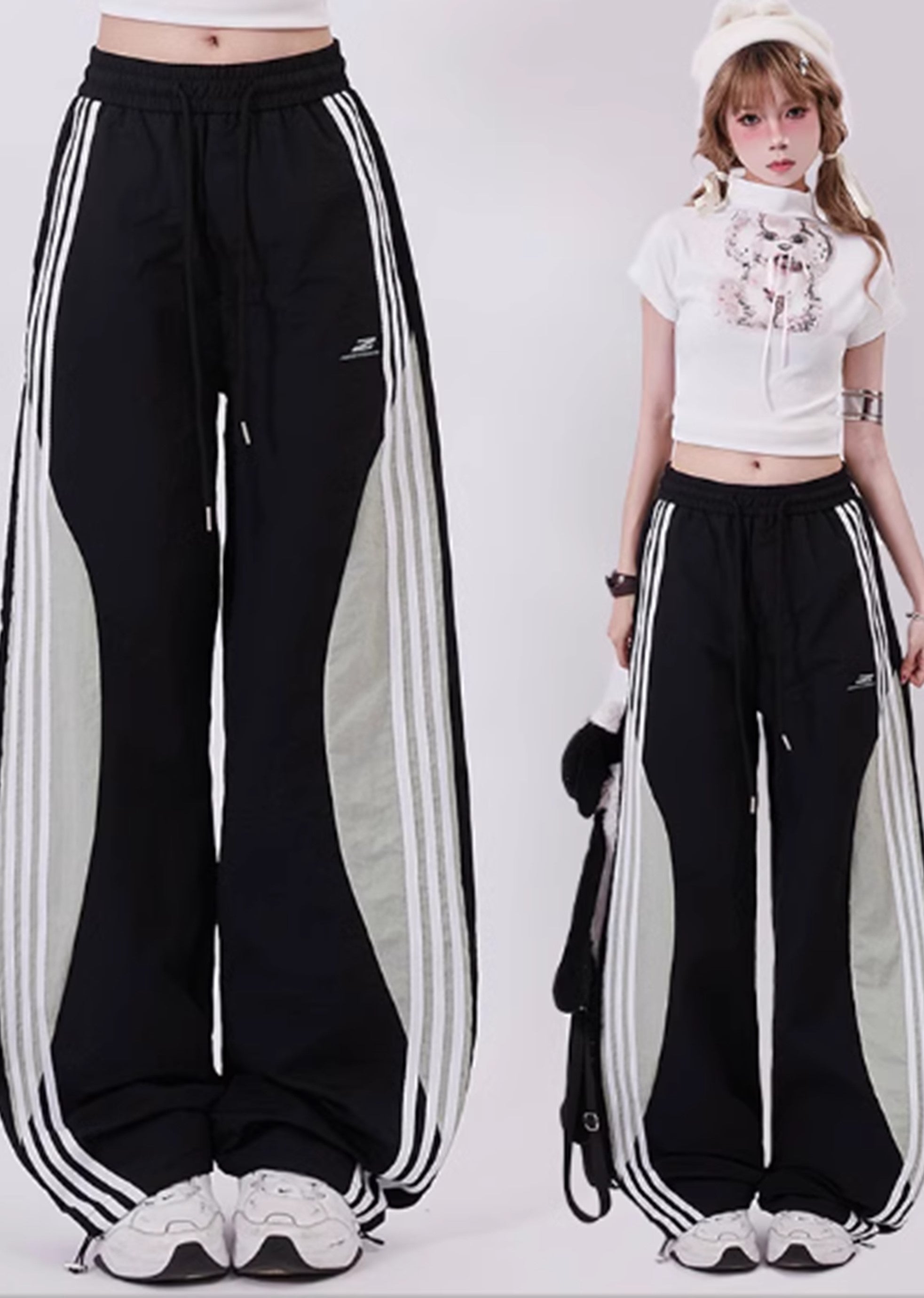 [Rayohopp] Wave side monotone line wide design pants RH0110