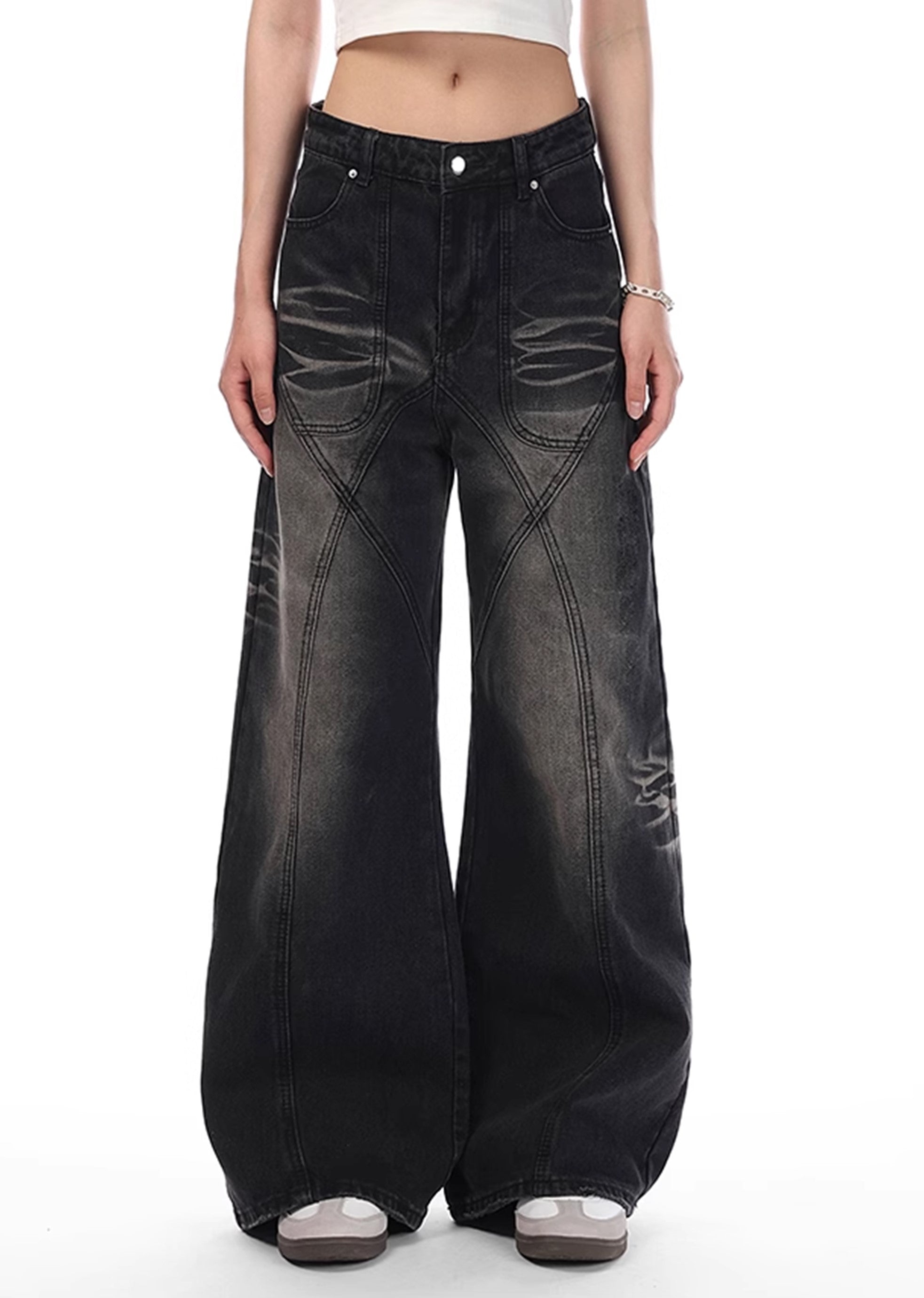 【VINMUK】Basic style dull black wide denim pants  VM0014