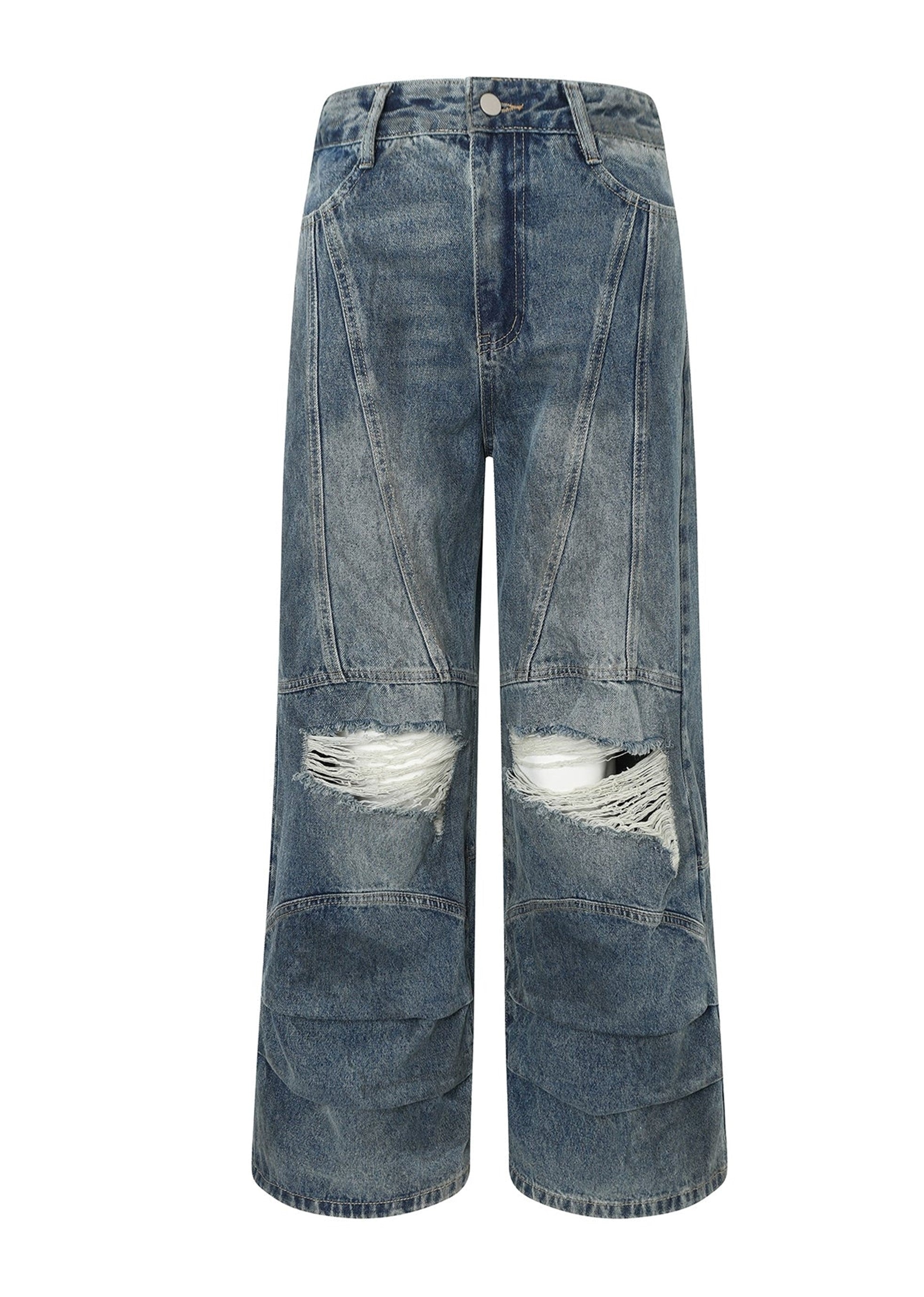 【MAXDSTR】Mid-length distressed dull blue wide denim pants  MD0160