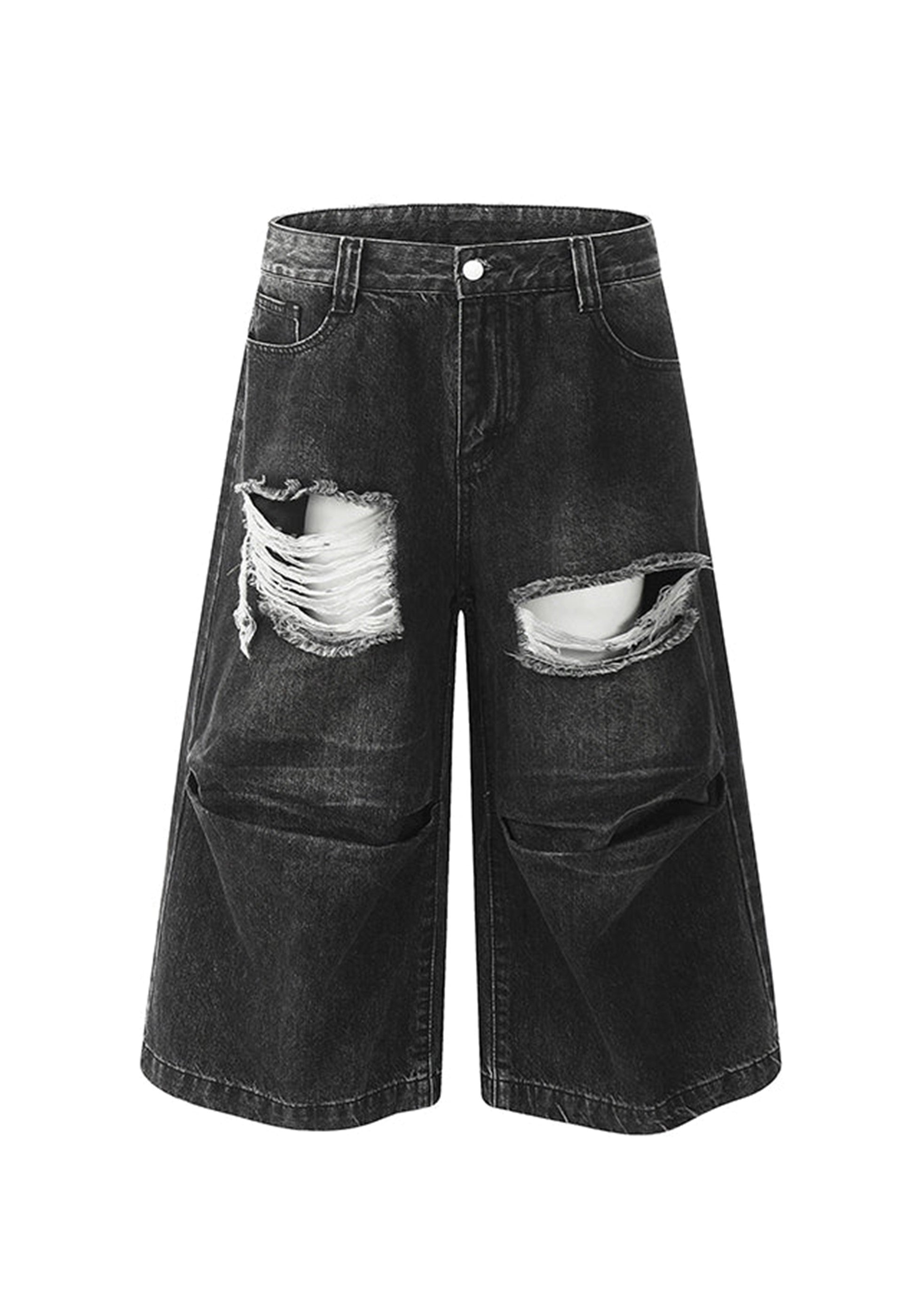 【MR nearly】Frayed double damage short silhouette denim pants  MR0118