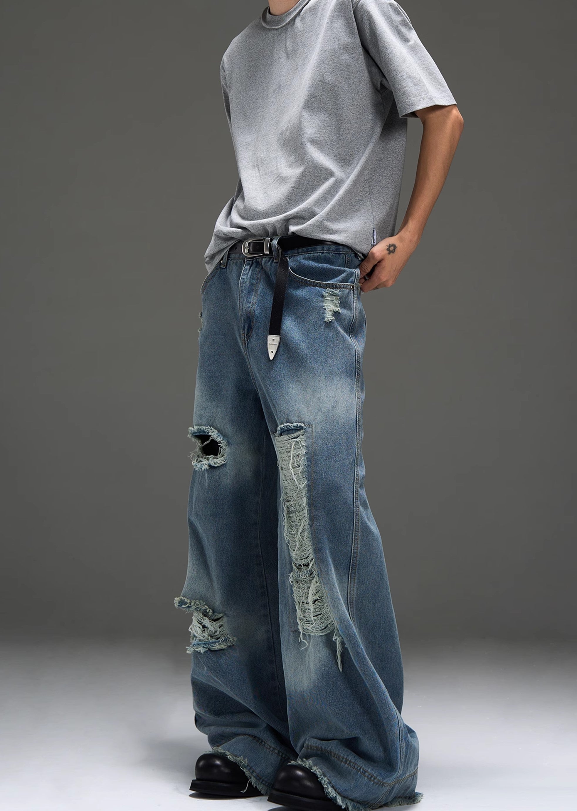 【MAXDSTR】Gimmick distressed vintage grunge style oversized denim pants  MD0154