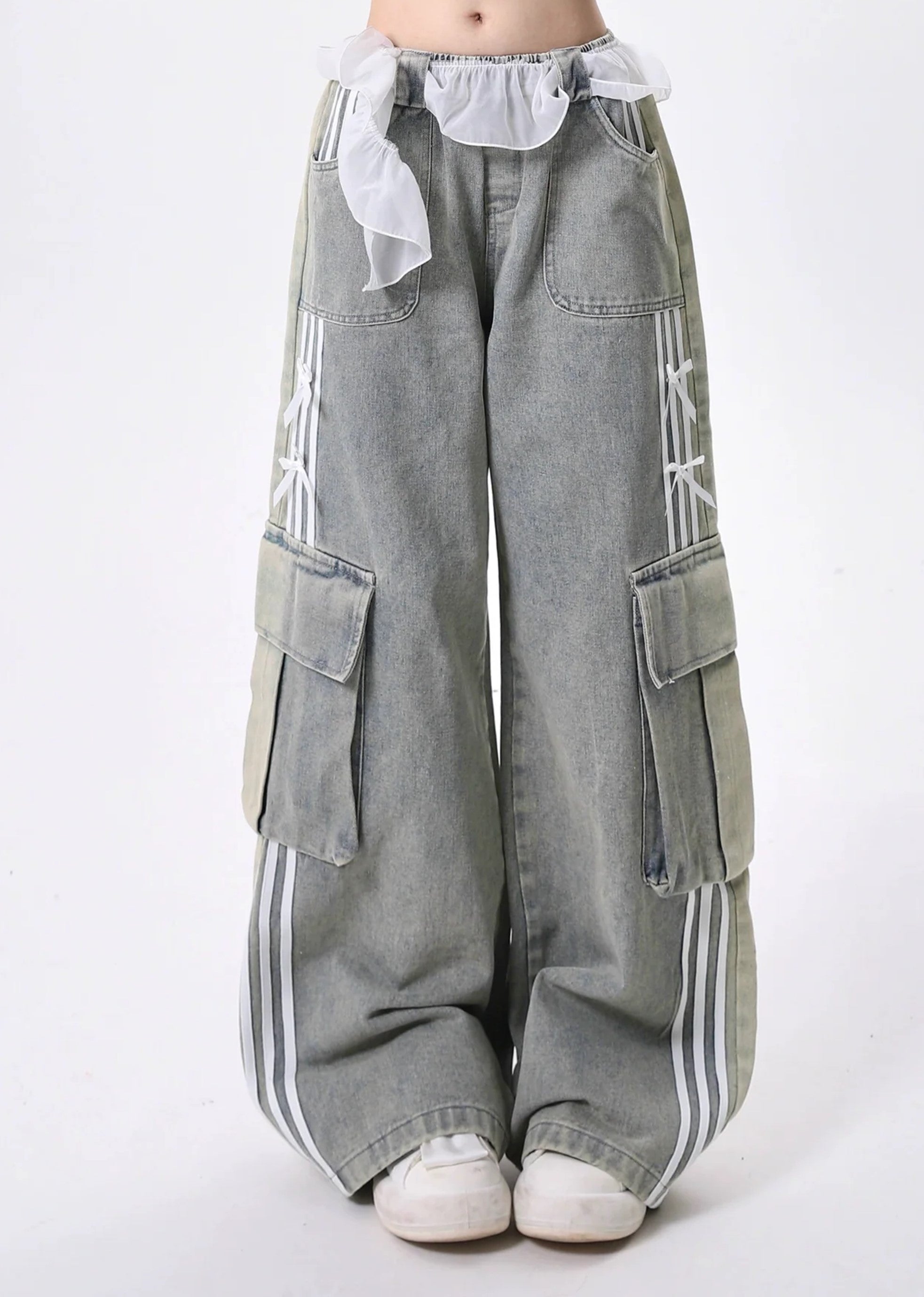 【Rayohopp】Waist frill gimmick line cargo sweat pants  RH0122