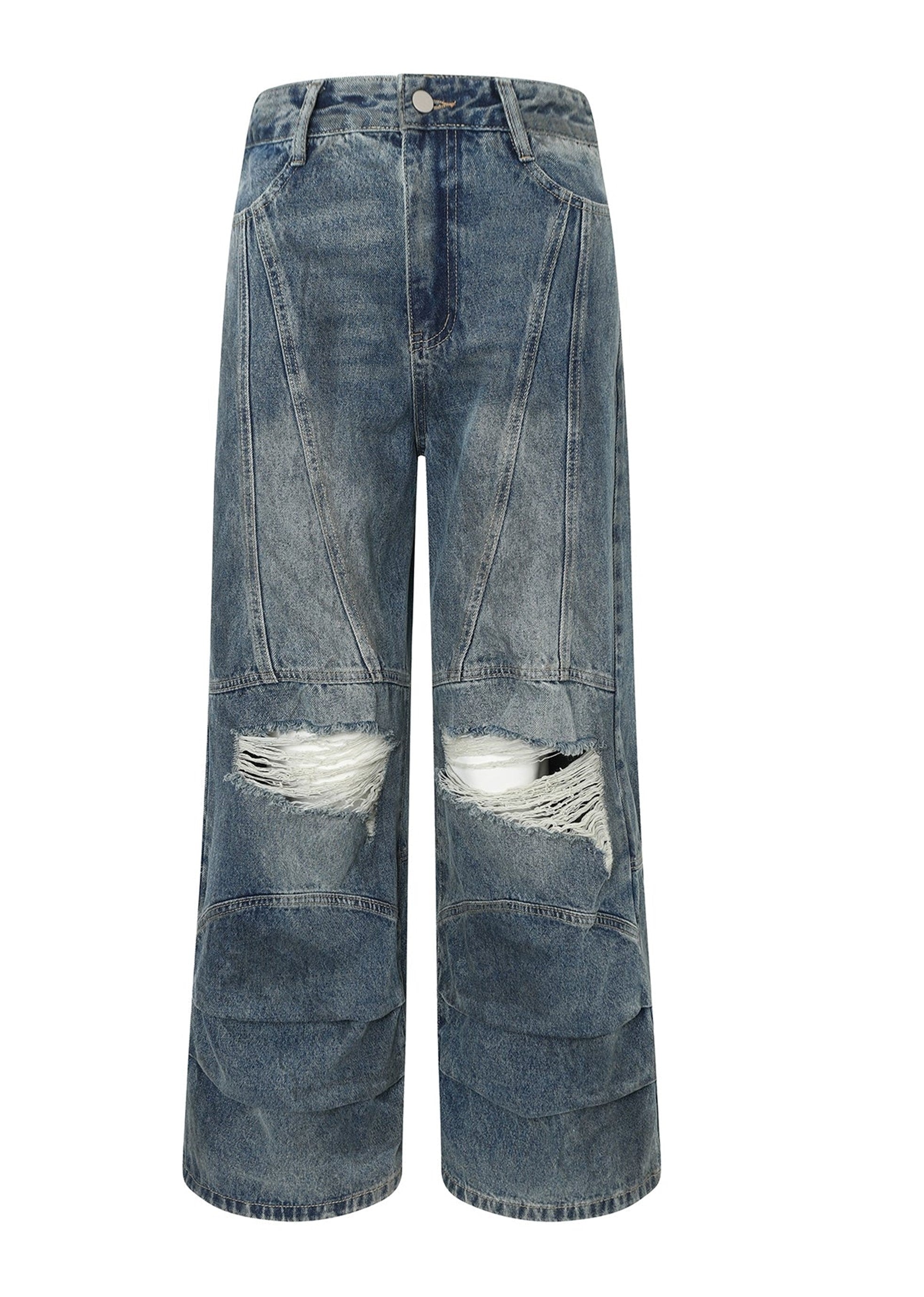 【MAXDSTR】Dull knee damage processing mid-light wide straight denim pants  MD0155