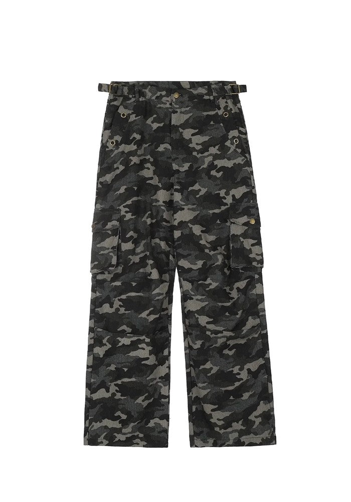 【TR BRUSHSHIFT】Simple camouflage design slim wide silhouette pants  TB0039