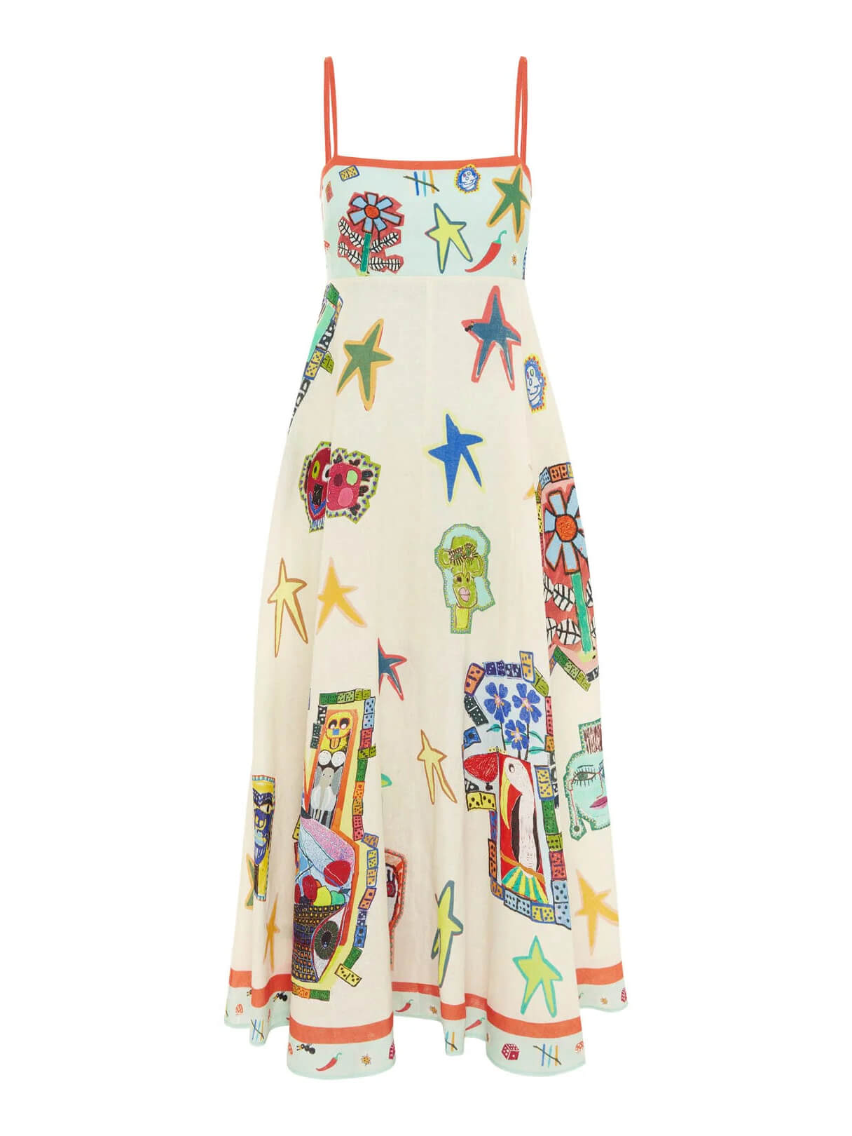 Unique Graffiti Print Suspenders Long Swing Maxi Dress