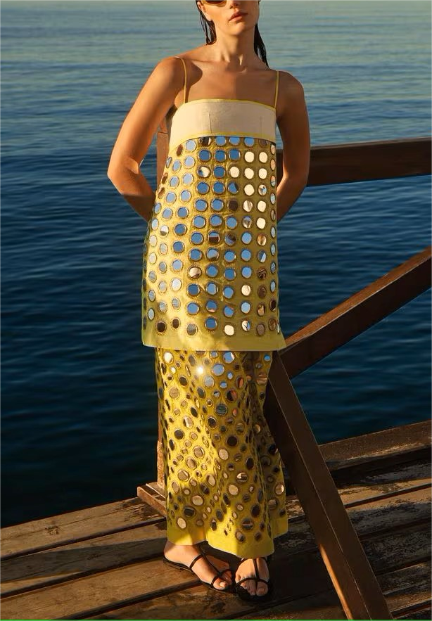 Handmade layered mirrored dress-Calistari-yellow