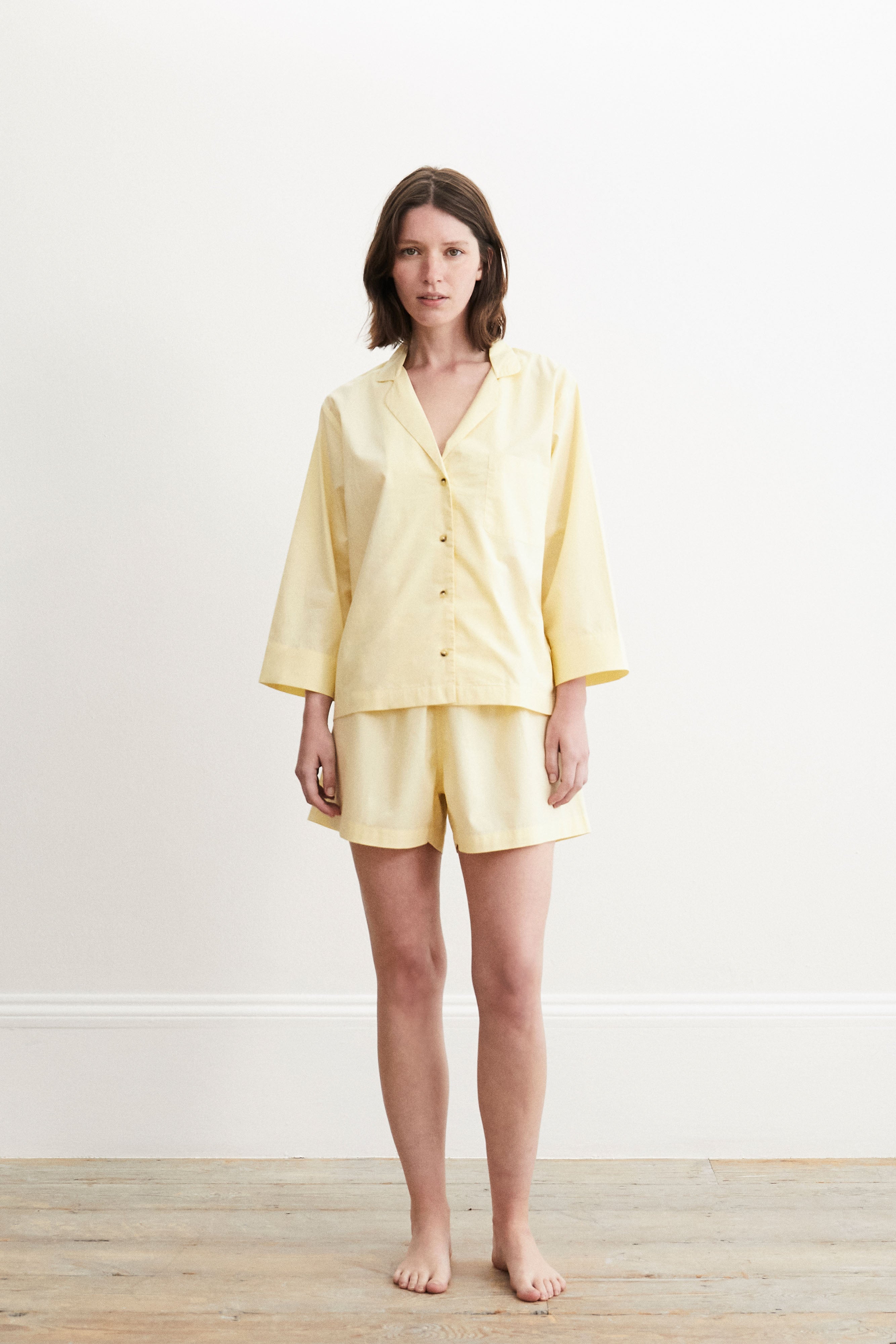 Relaxed Pale Yellow Pyjama Shorts Set