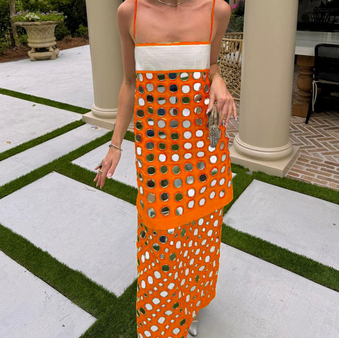 Handmade layered mirrored dress-Calistari-orange