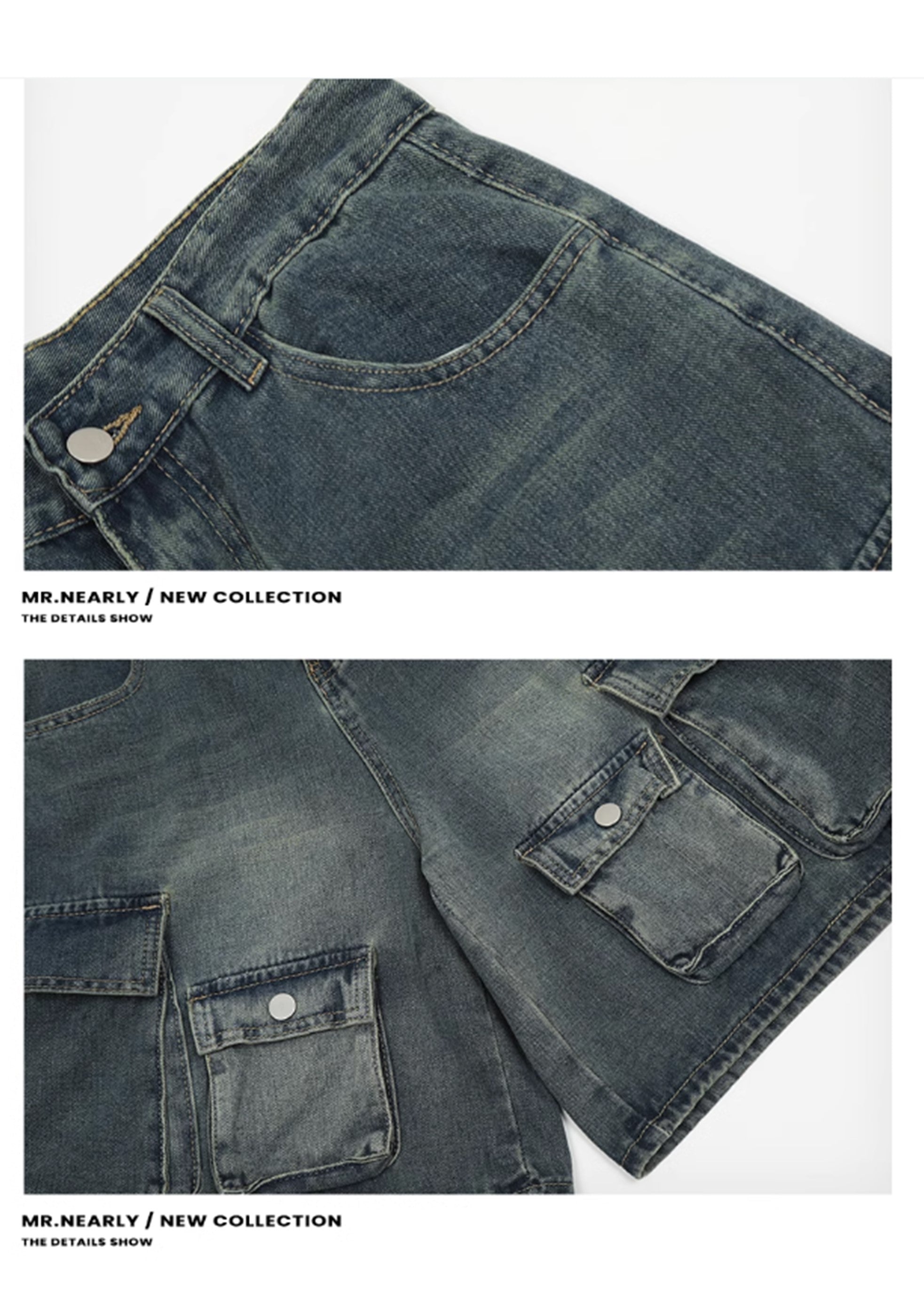 【MR nearly】Double pocket dull blue design short denim pants  MR0102