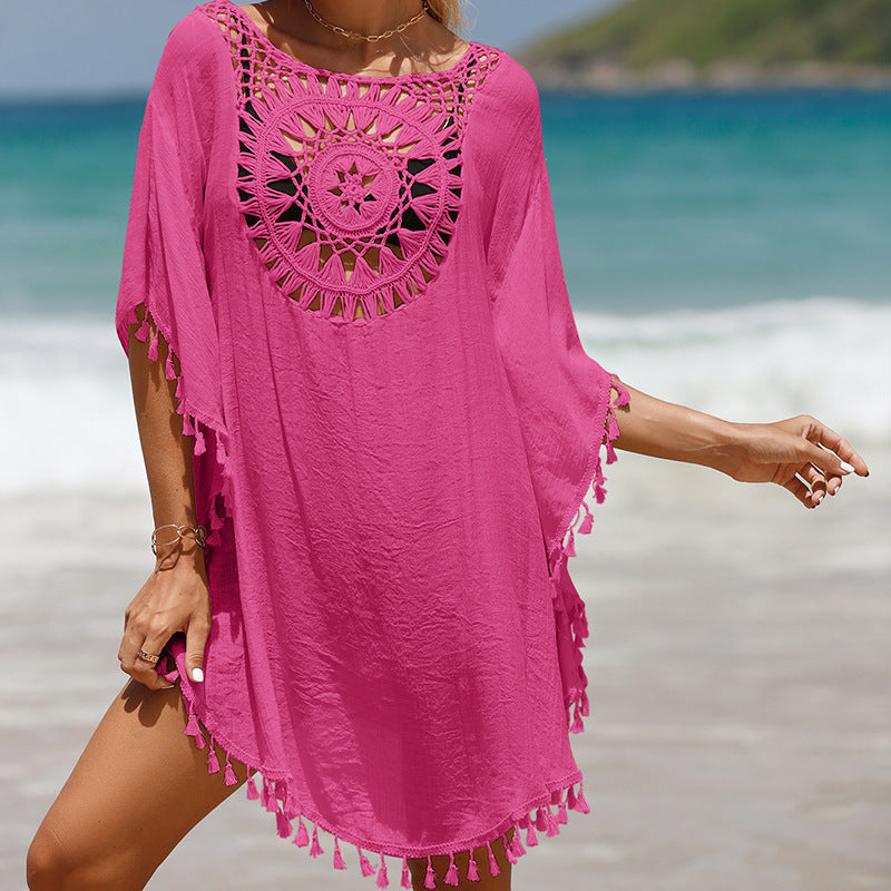 Hand Crochet Loose Fringe Sunflower Beach Blouse Cover Up