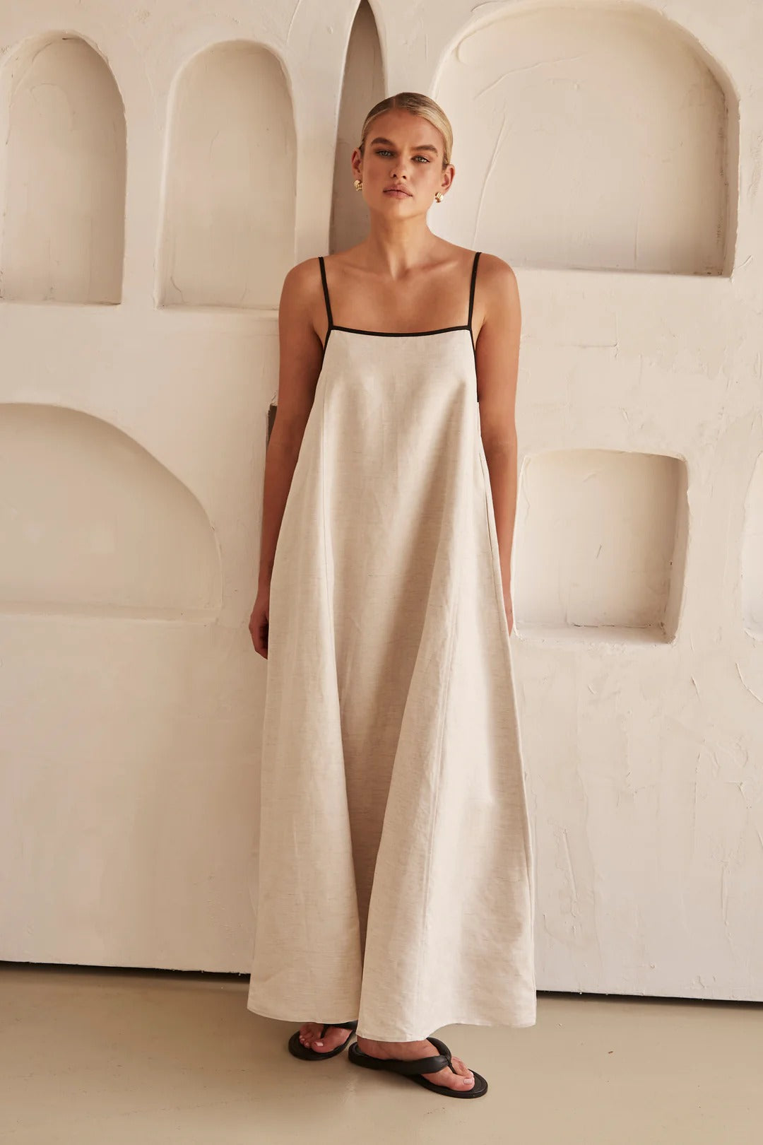 Contrast Linen Maxi Dress