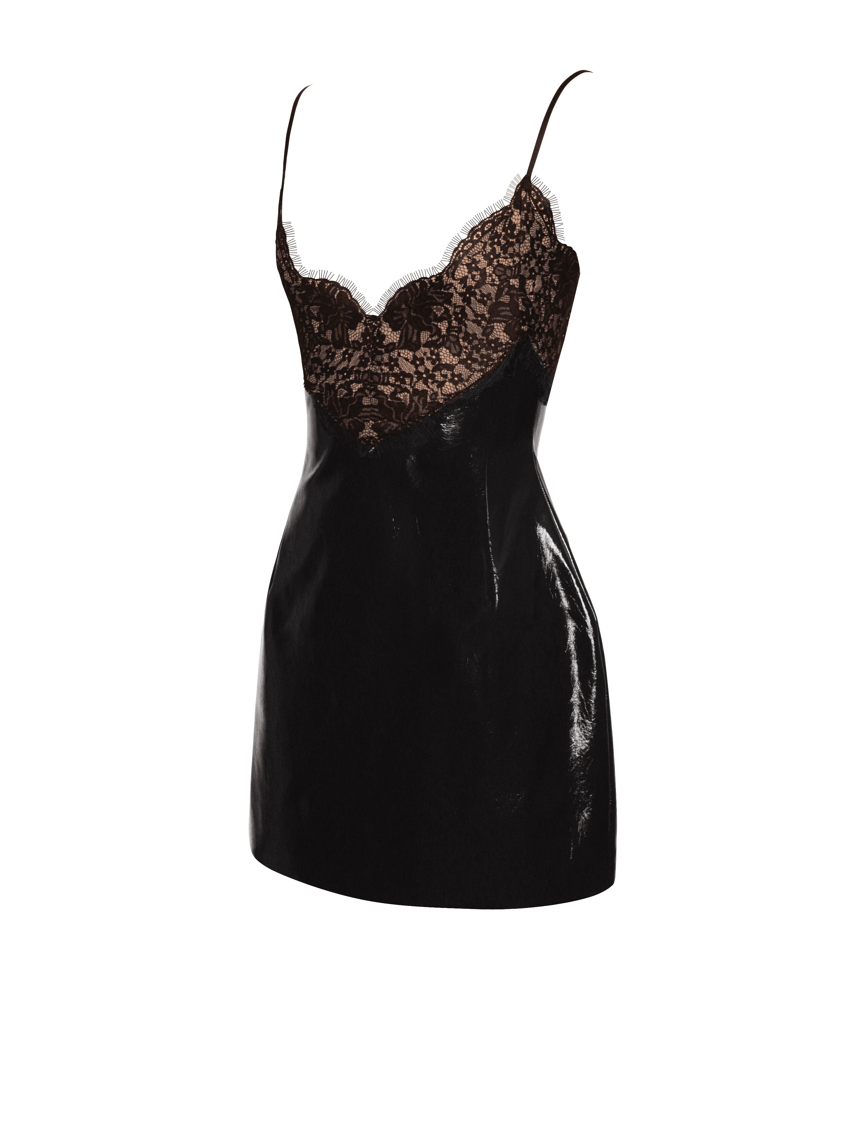 Leather lace mini dress