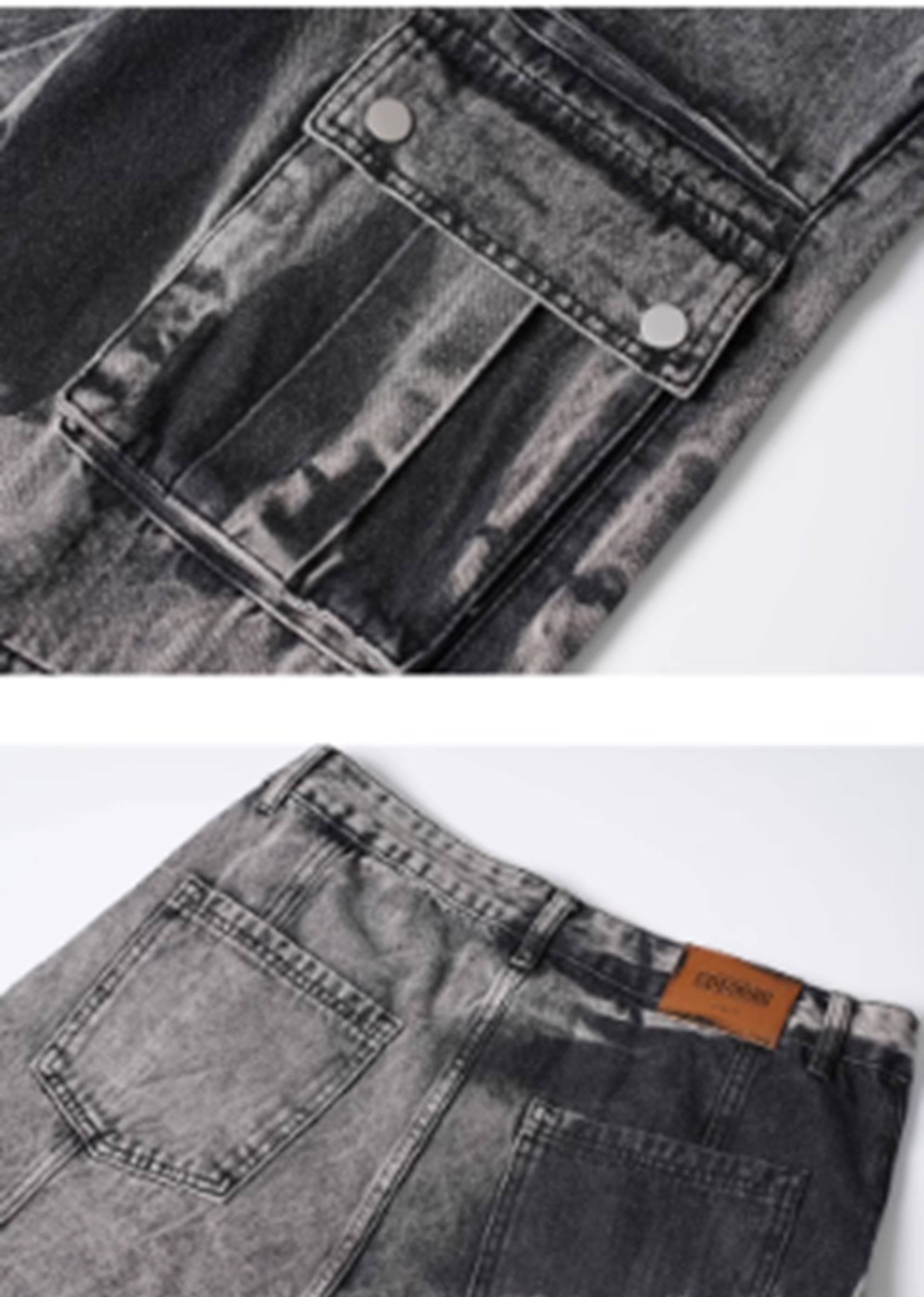 Random wash processing gimmick design gray denim pants MD0149