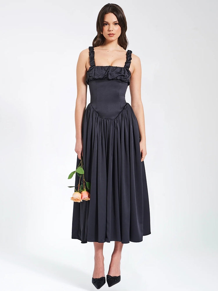 Noreen Pleated Strap Puffy Maxi Dress