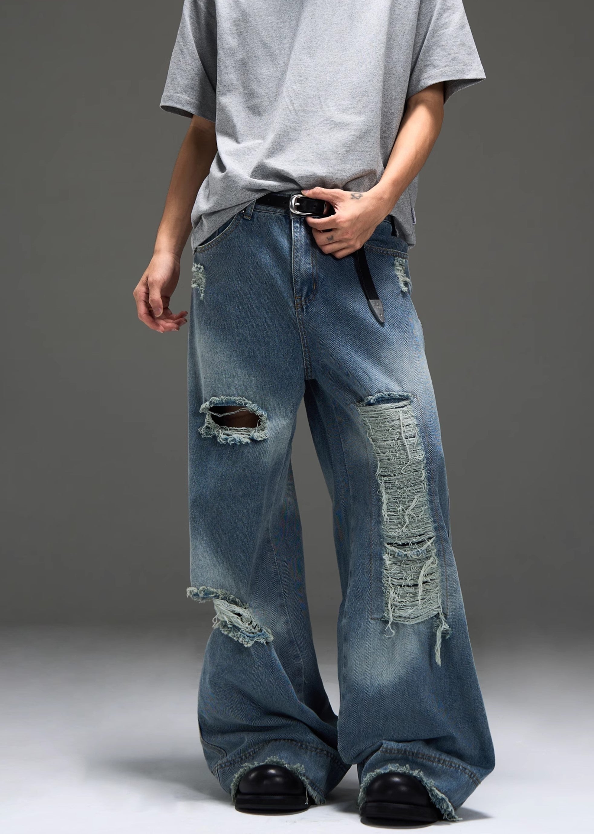 【MAXDSTR】Gimmick distressed vintage grunge style oversized denim pants  MD0154