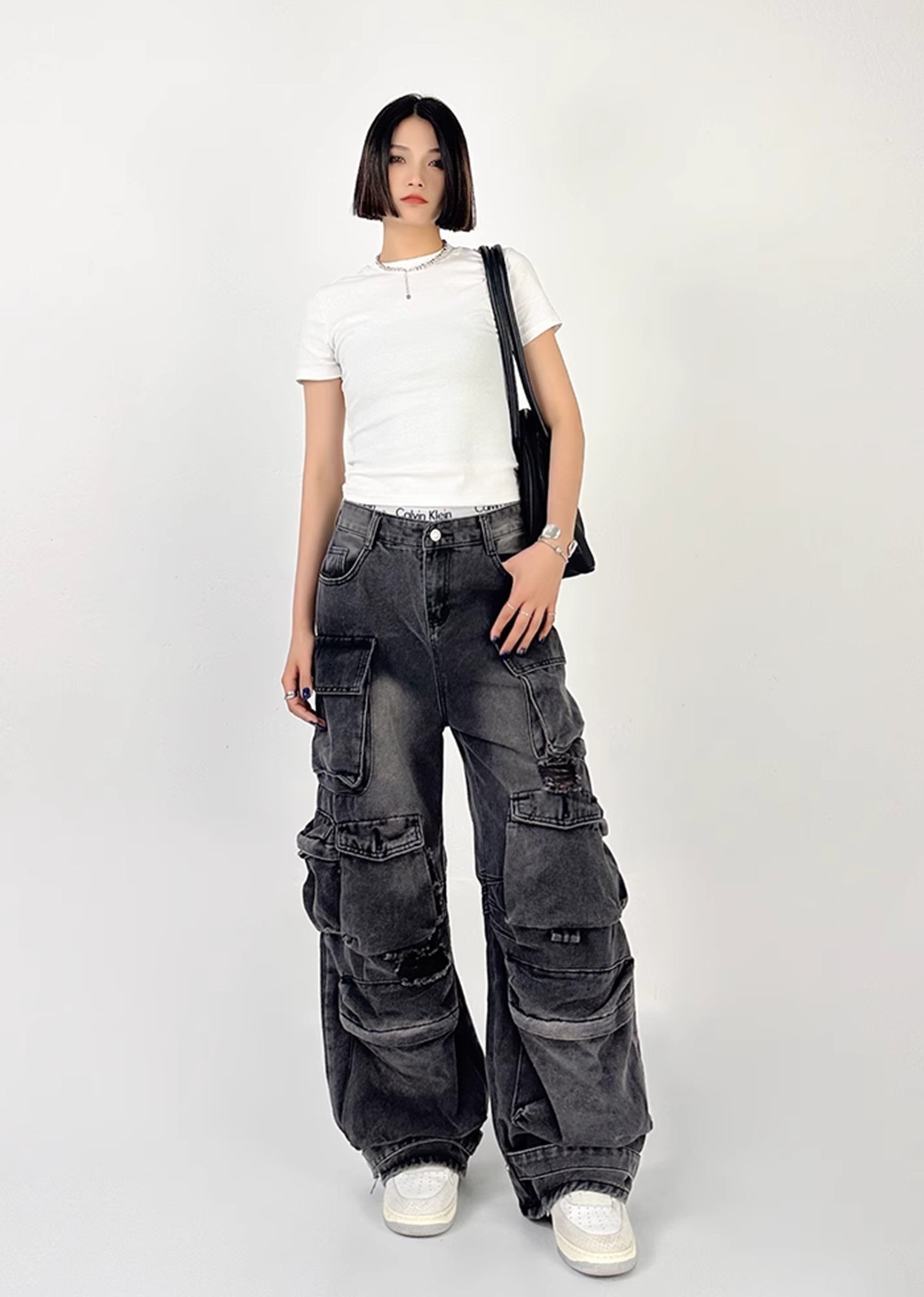 [4/29 New] Countless pocket design dull color wide bold denim pants HL3040