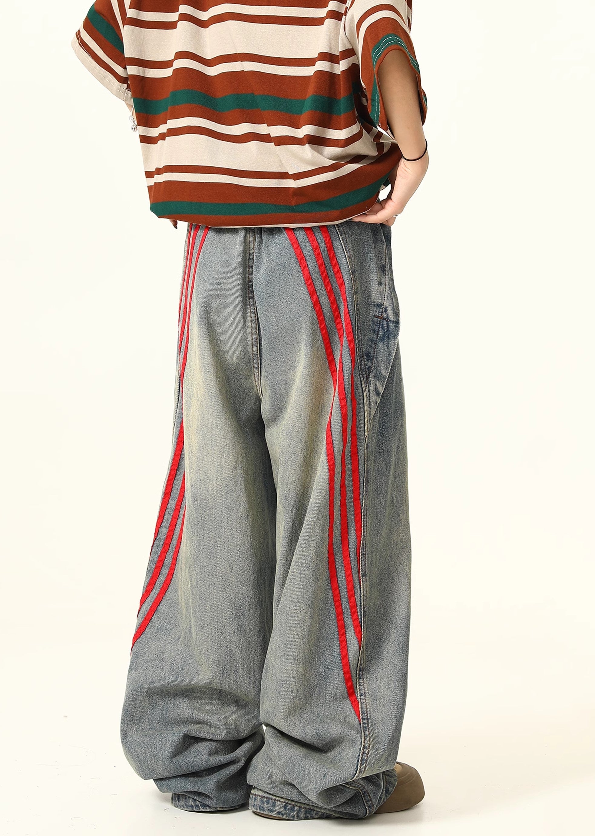 【7/15新作】Double Red Line Design Washed Denim Pants  HL3060