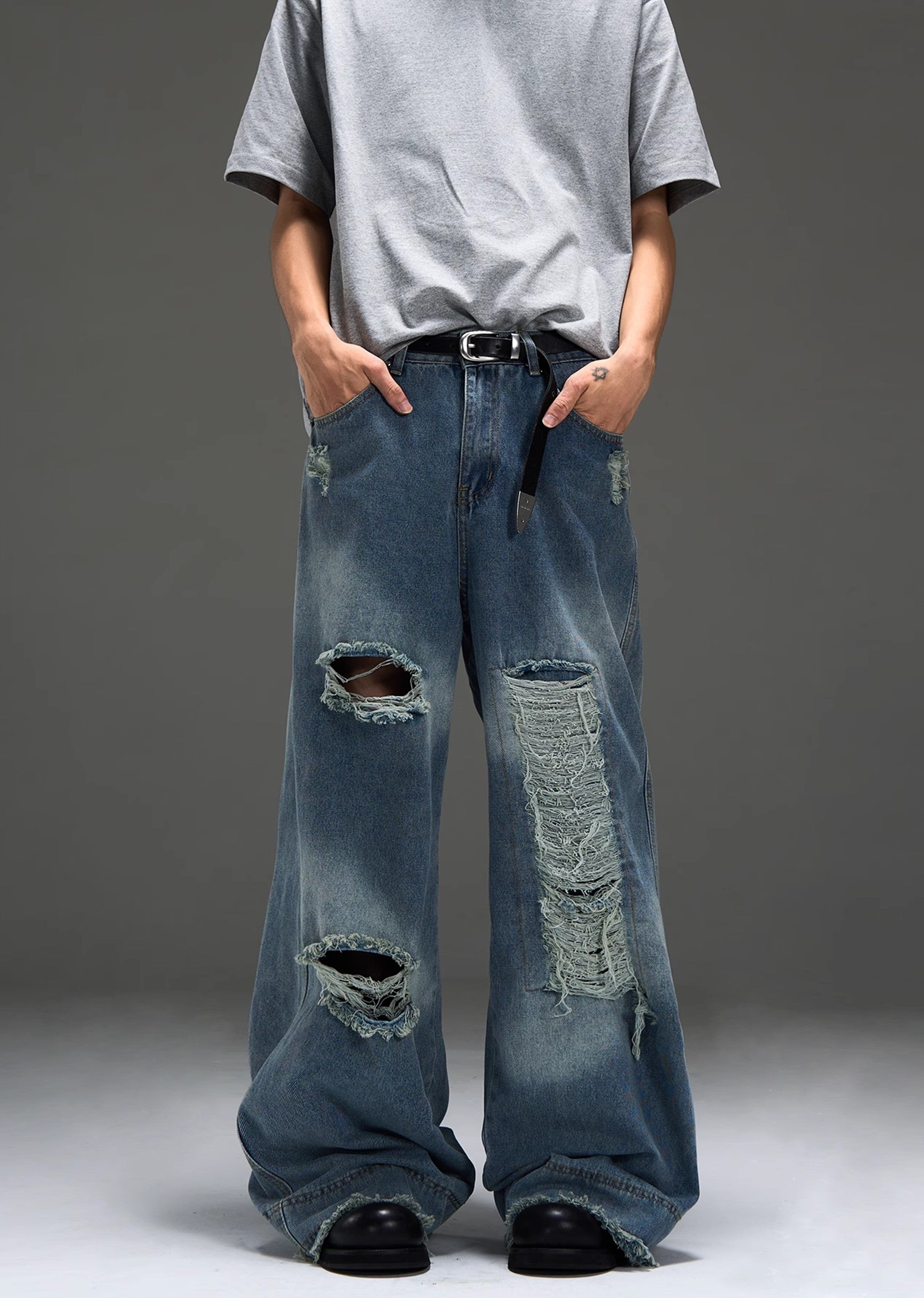 【MAXDSTR】Gimmick distressed vintage grunge style oversized denim pants  MD0154