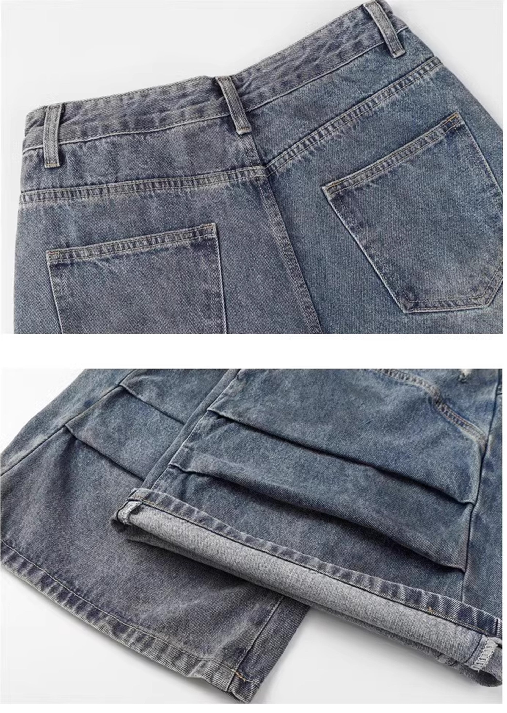 【MAXDSTR】Dull knee damage processing mid-light wide straight denim pants  MD0155