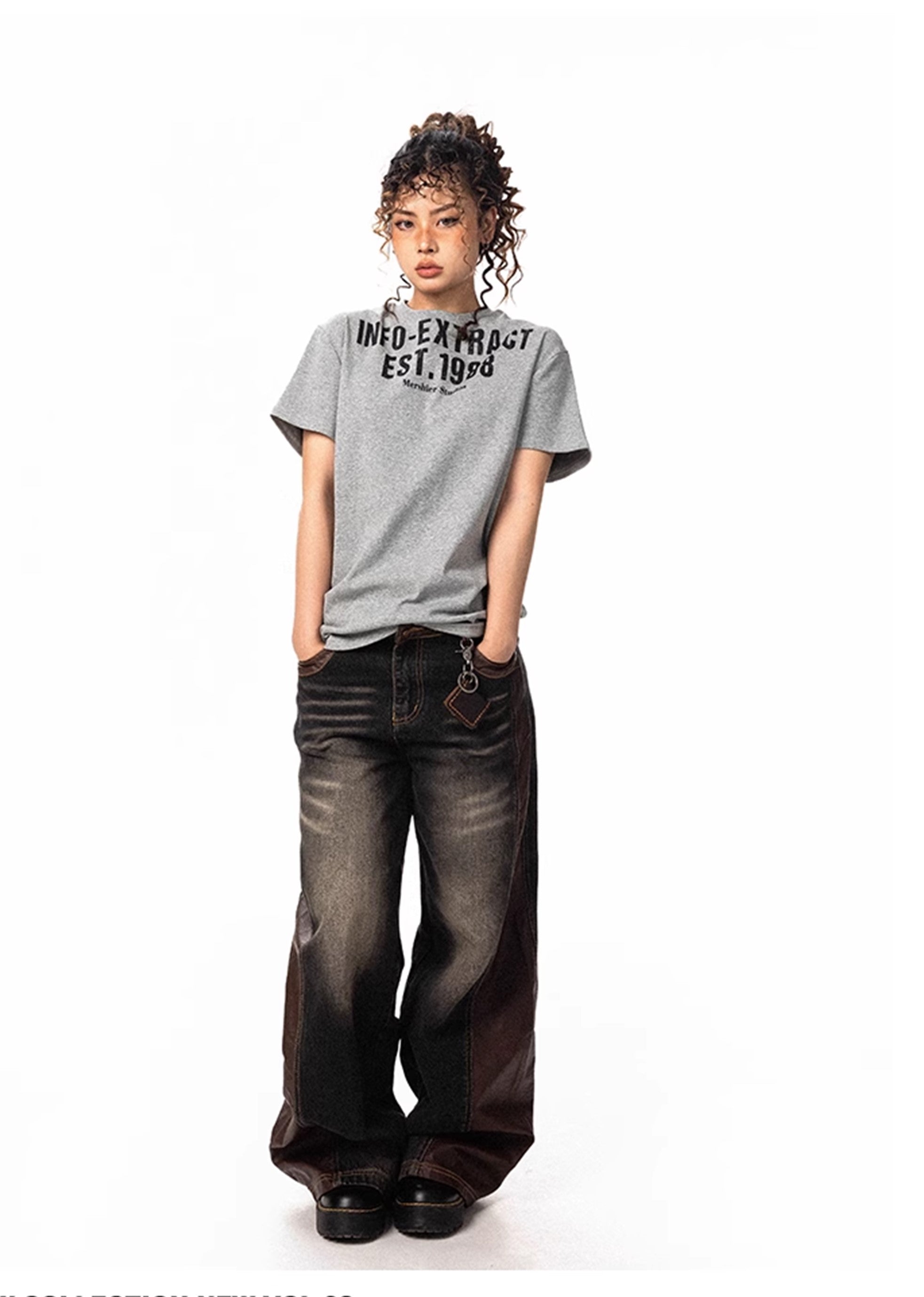 【BLACK BB】Dull mid-wash wide silhouette denim pants  BK0024