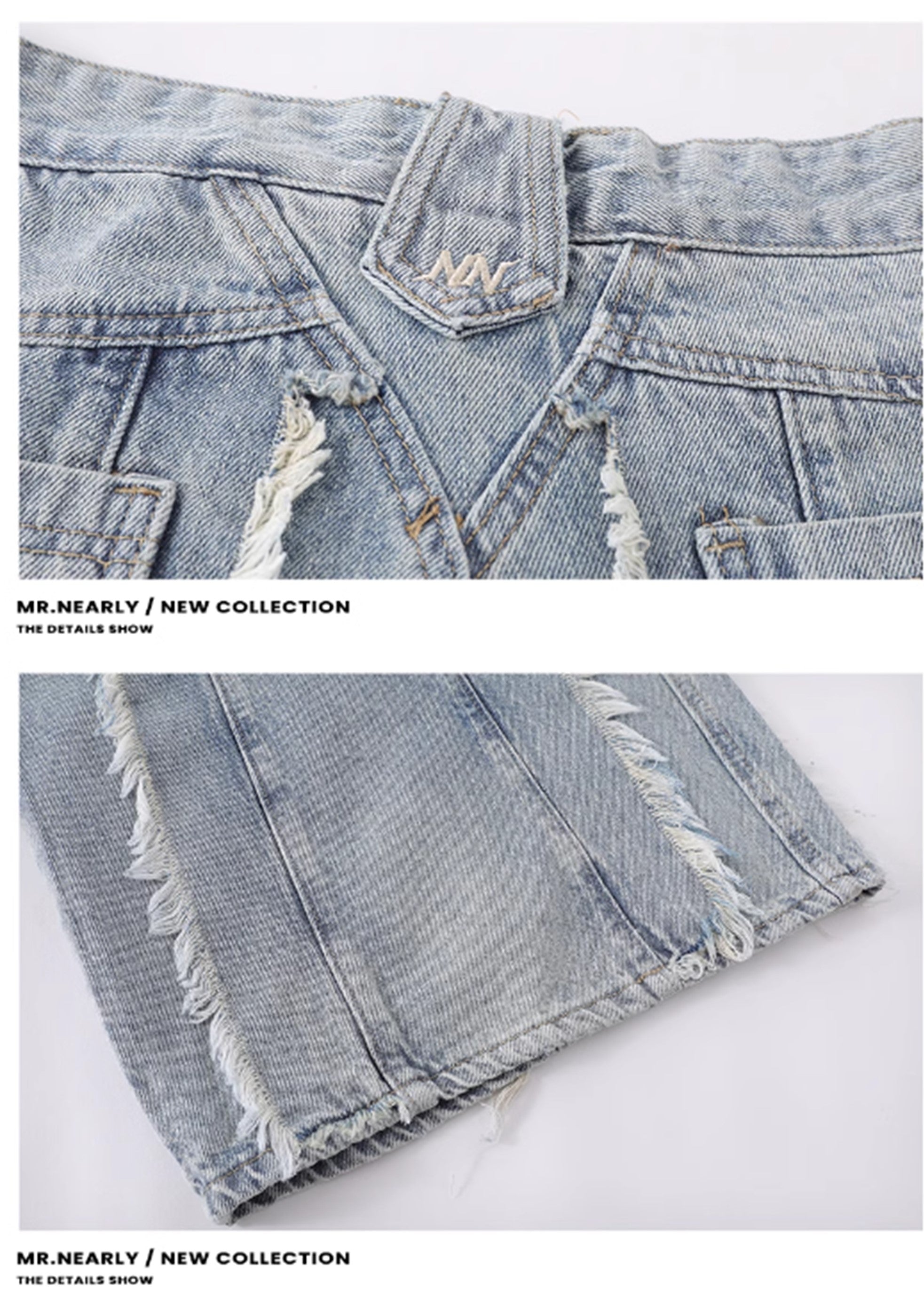 【MR nearly】Full fringe design wide vintage denim pants  MR0109