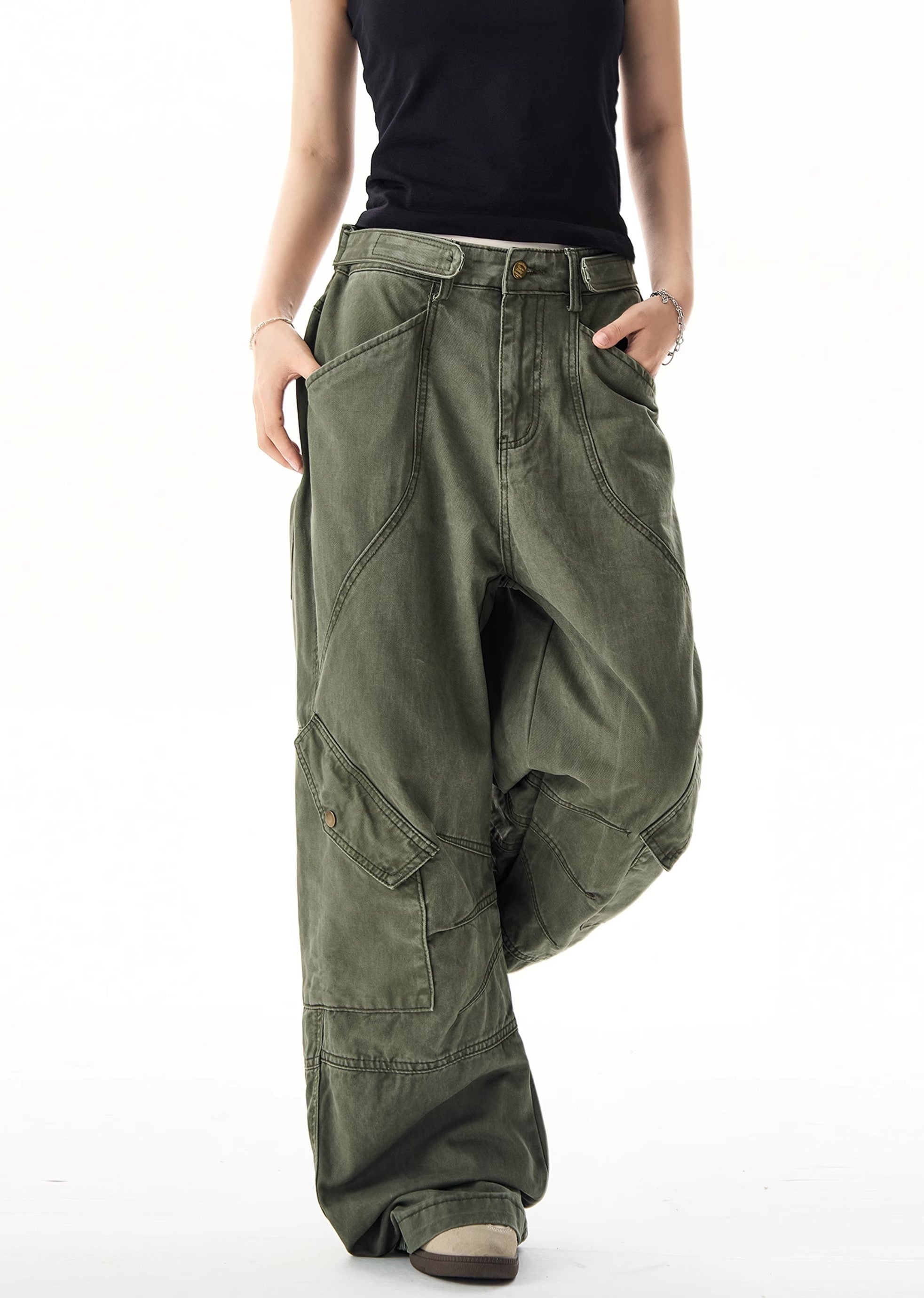 [H GANG X] Natural vintage z grunge style street wide denim pants HX0048